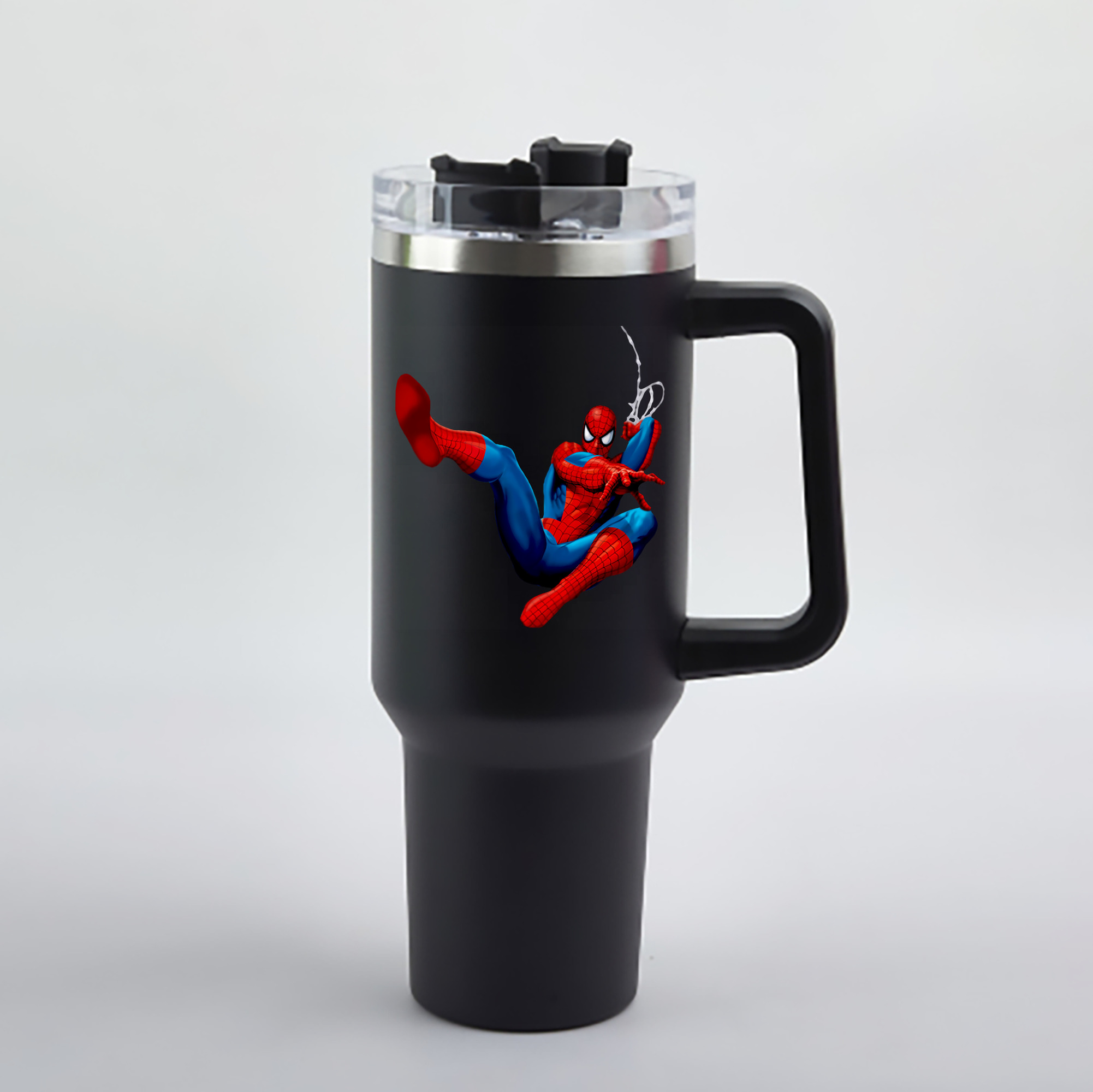 （画像用） Spider Man スパイダーマン 1200mL車用タンブラー - クリスタルステッカー（プラスチックストロー付き）