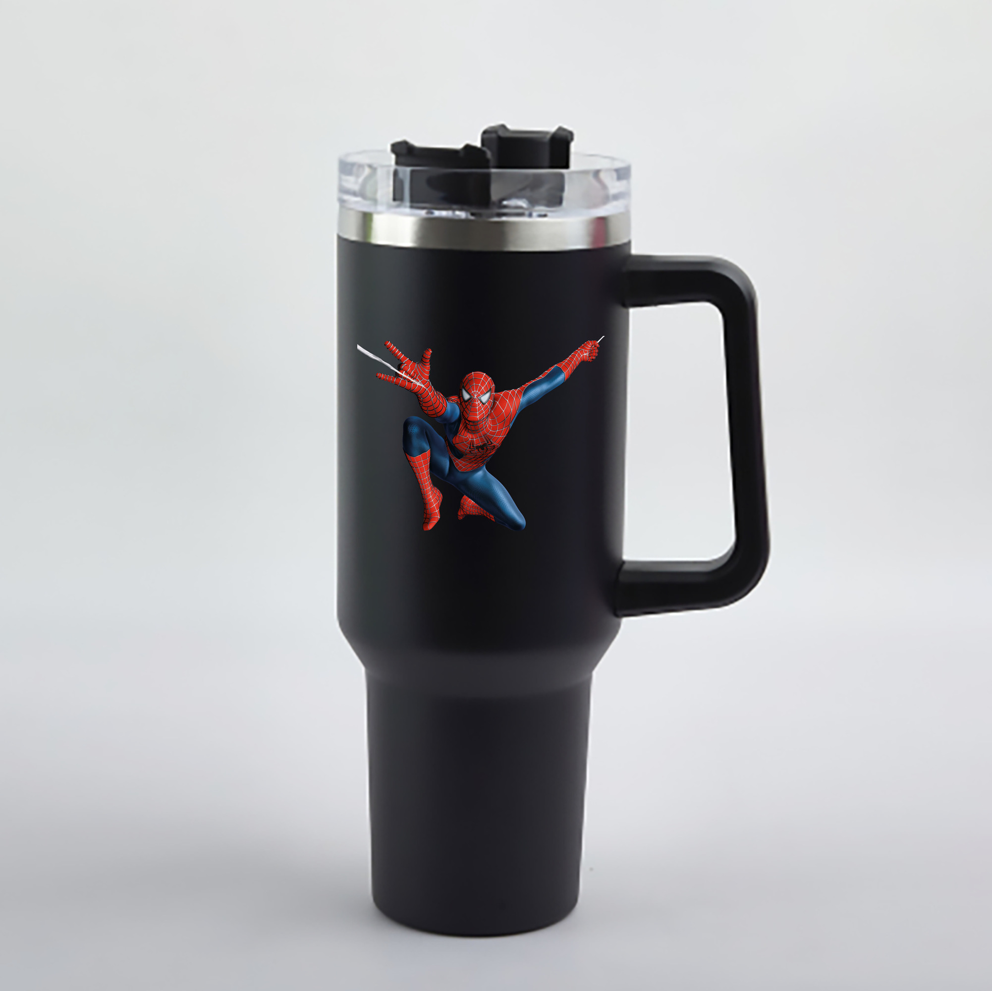 （画像用） Spider Man スパイダーマン 1200mL車用タンブラー - クリスタルステッカー（プラスチックストロー付き）