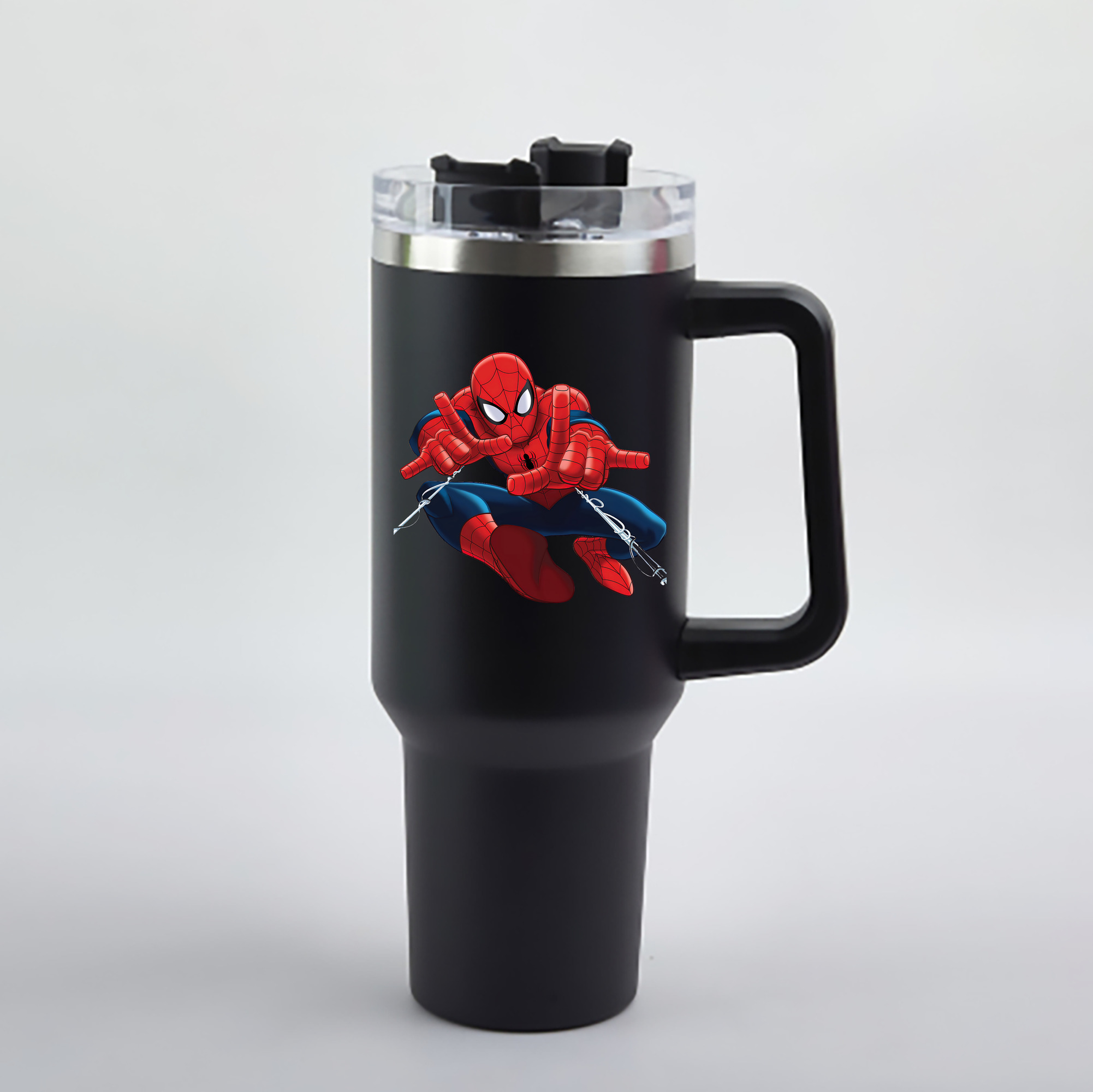 （画像用） Spider Man スパイダーマン 1200mL車用タンブラー - クリスタルステッカー（プラスチックストロー付き）