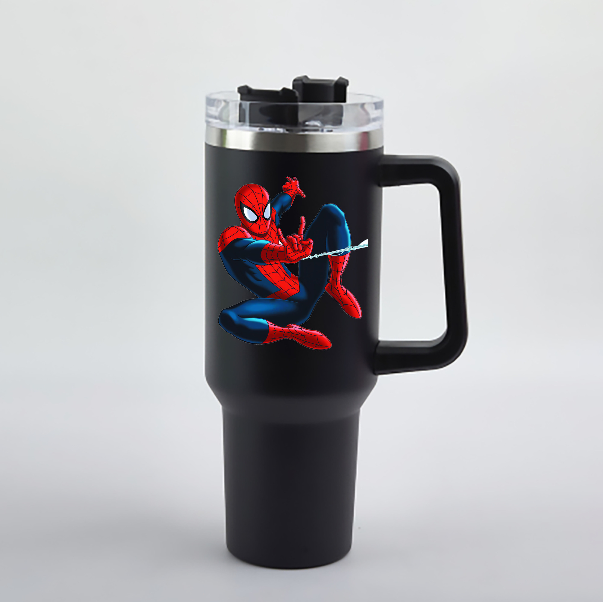 （画像用） Spider Man スパイダーマン 1200mL車用タンブラー - クリスタルステッカー（プラスチックストロー付き）