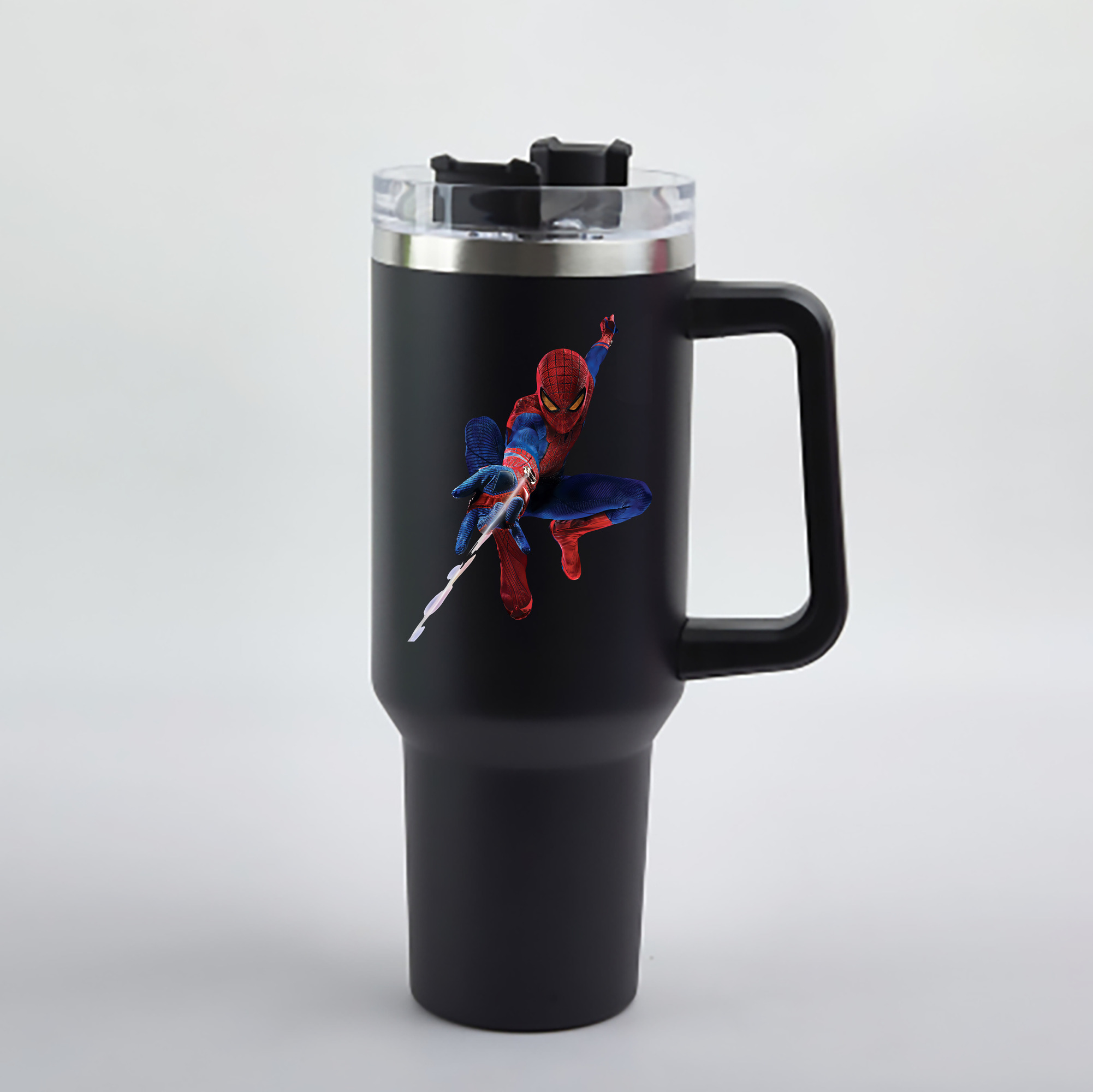 （画像用） Spider Man スパイダーマン 1200mL車用タンブラー - クリスタルステッカー（プラスチックストロー付き）