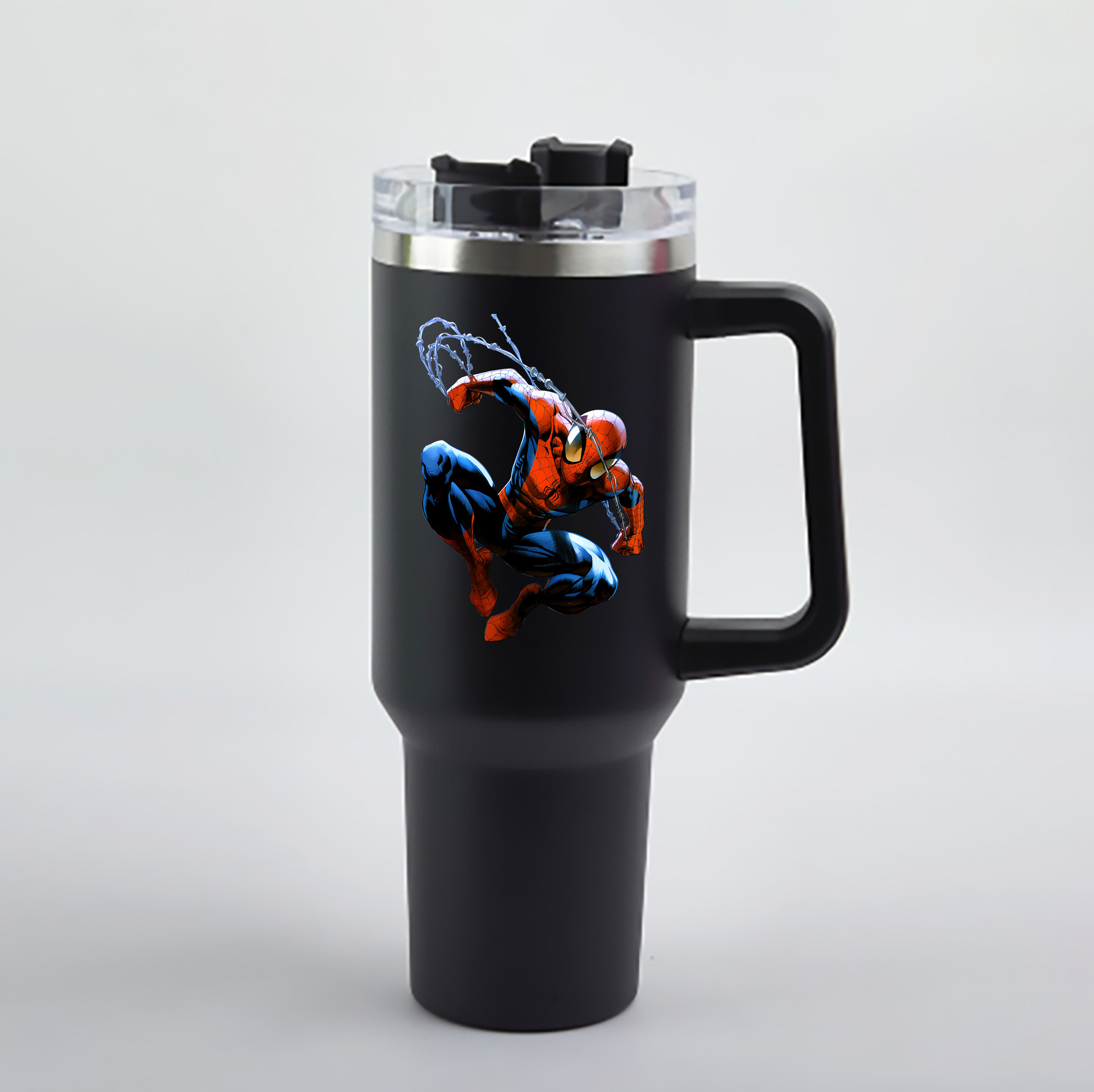 （画像用） Spider Man スパイダーマン 1200mL車用タンブラー - クリスタルステッカー（プラスチックストロー付き）