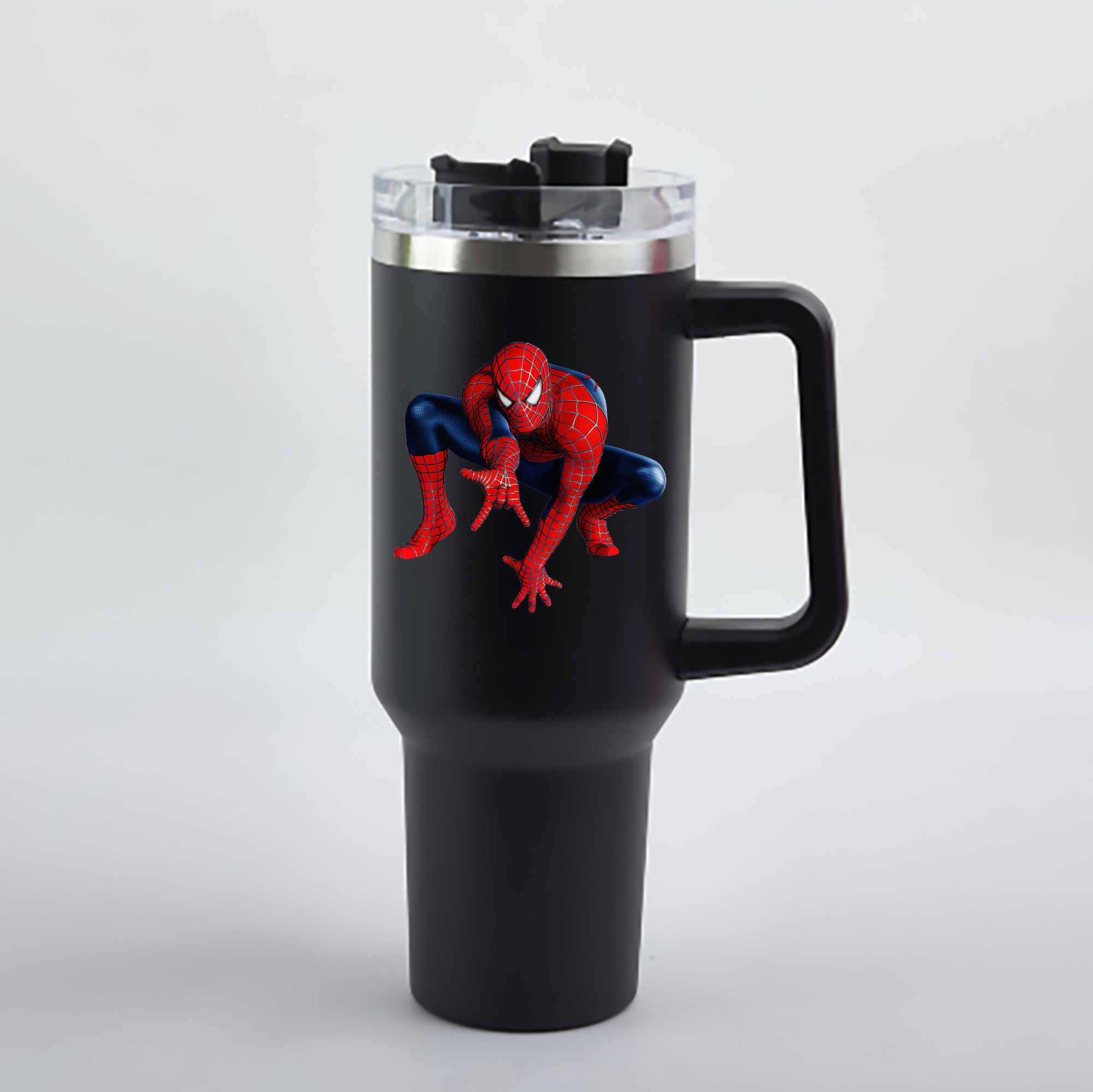 （画像用） Spider Man スパイダーマン 1200mL車用タンブラー - クリスタルステッカー（プラスチックストロー付き）