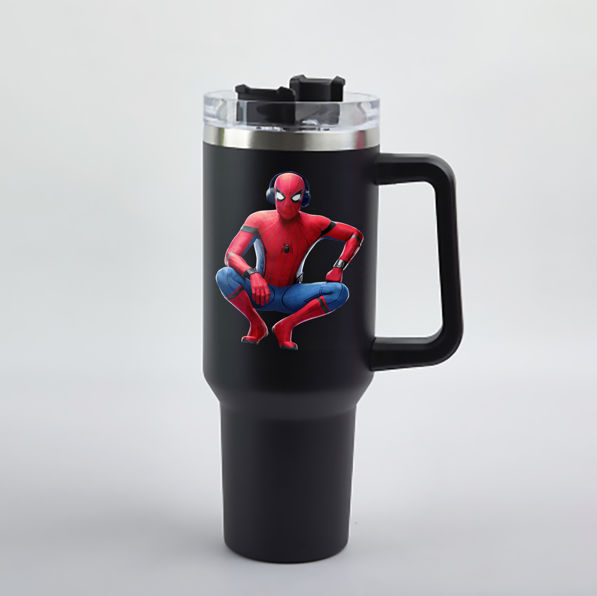 （画像用） Spider Man スパイダーマン 1200mL車用タンブラー - クリスタルステッカー（プラスチックストロー付き）