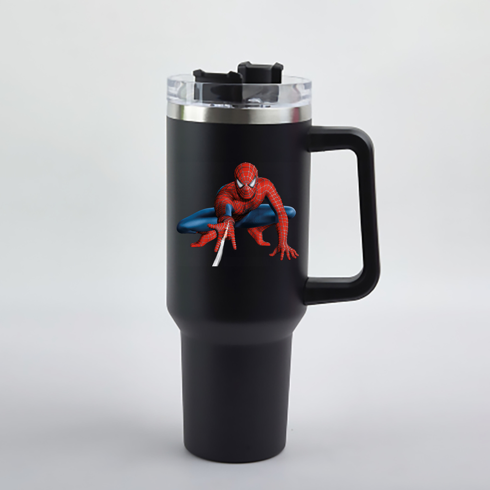 （画像用） Spider Man スパイダーマン 1200mL車用タンブラー - クリスタルステッカー（プラスチックストロー付き）