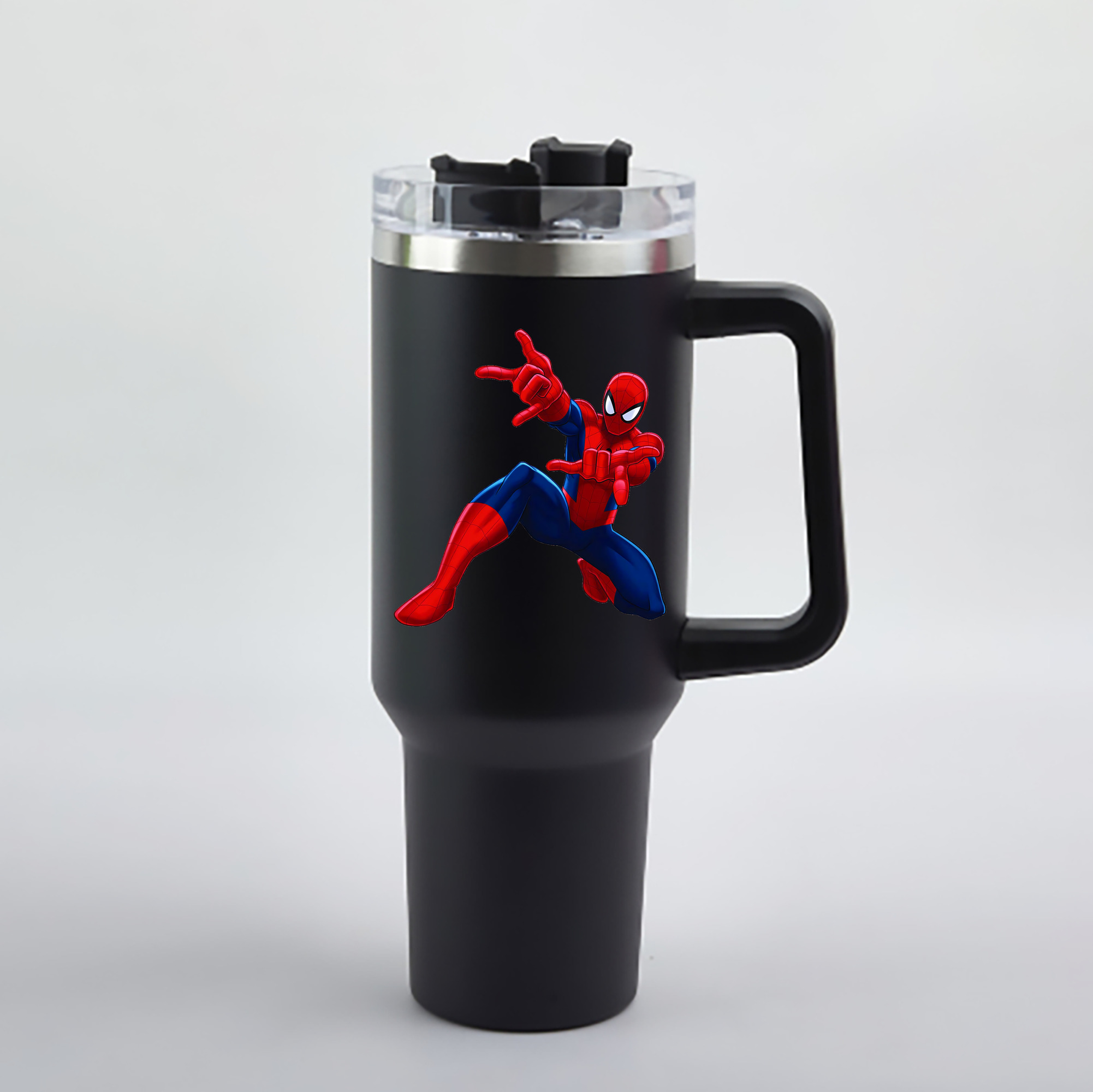（画像用） Spider Man スパイダーマン 1200mL車用タンブラー - クリスタルステッカー（プラスチックストロー付き）