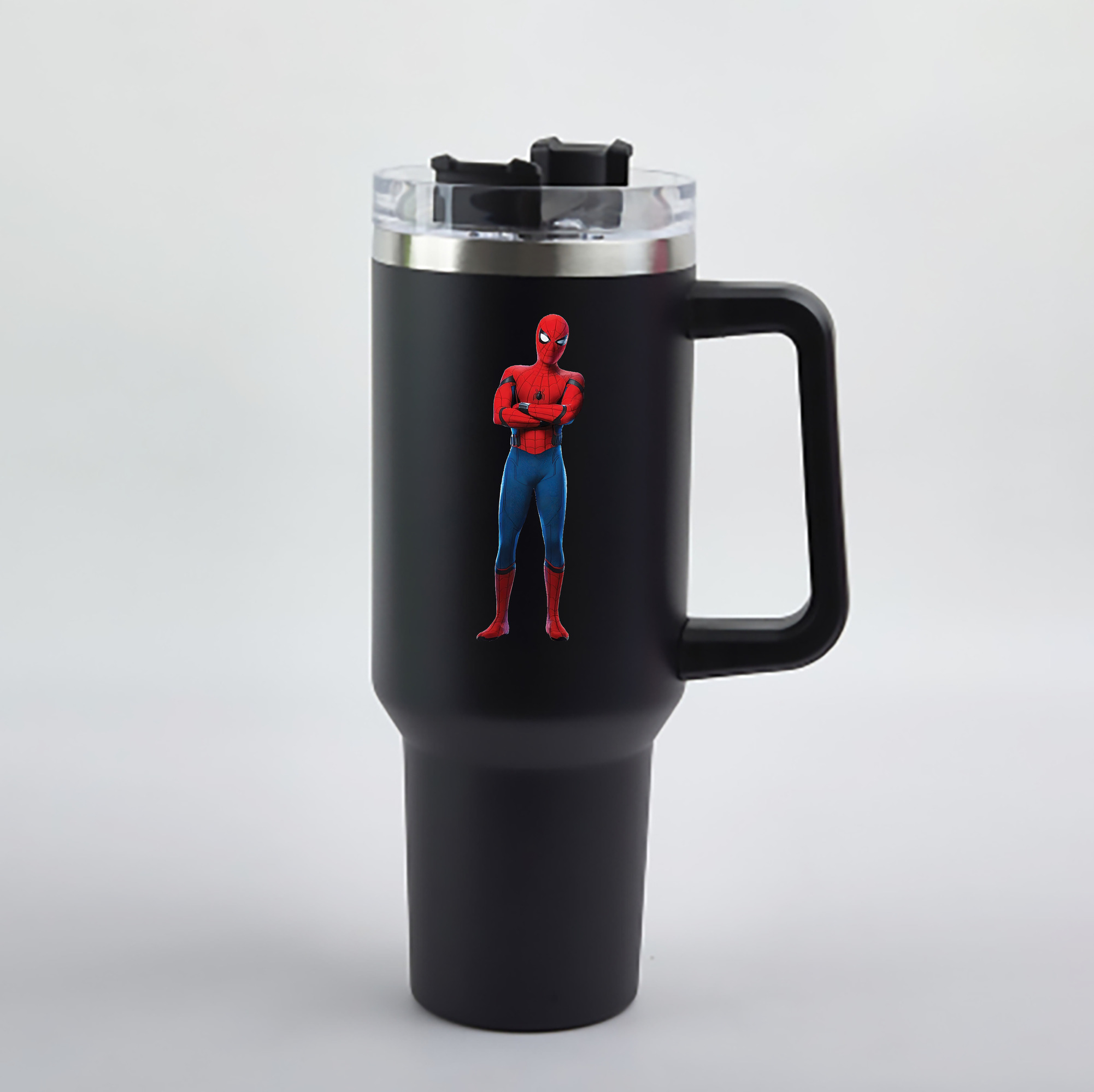 （画像用） Spider Man スパイダーマン 1200mL車用タンブラー - クリスタルステッカー（プラスチックストロー付き）