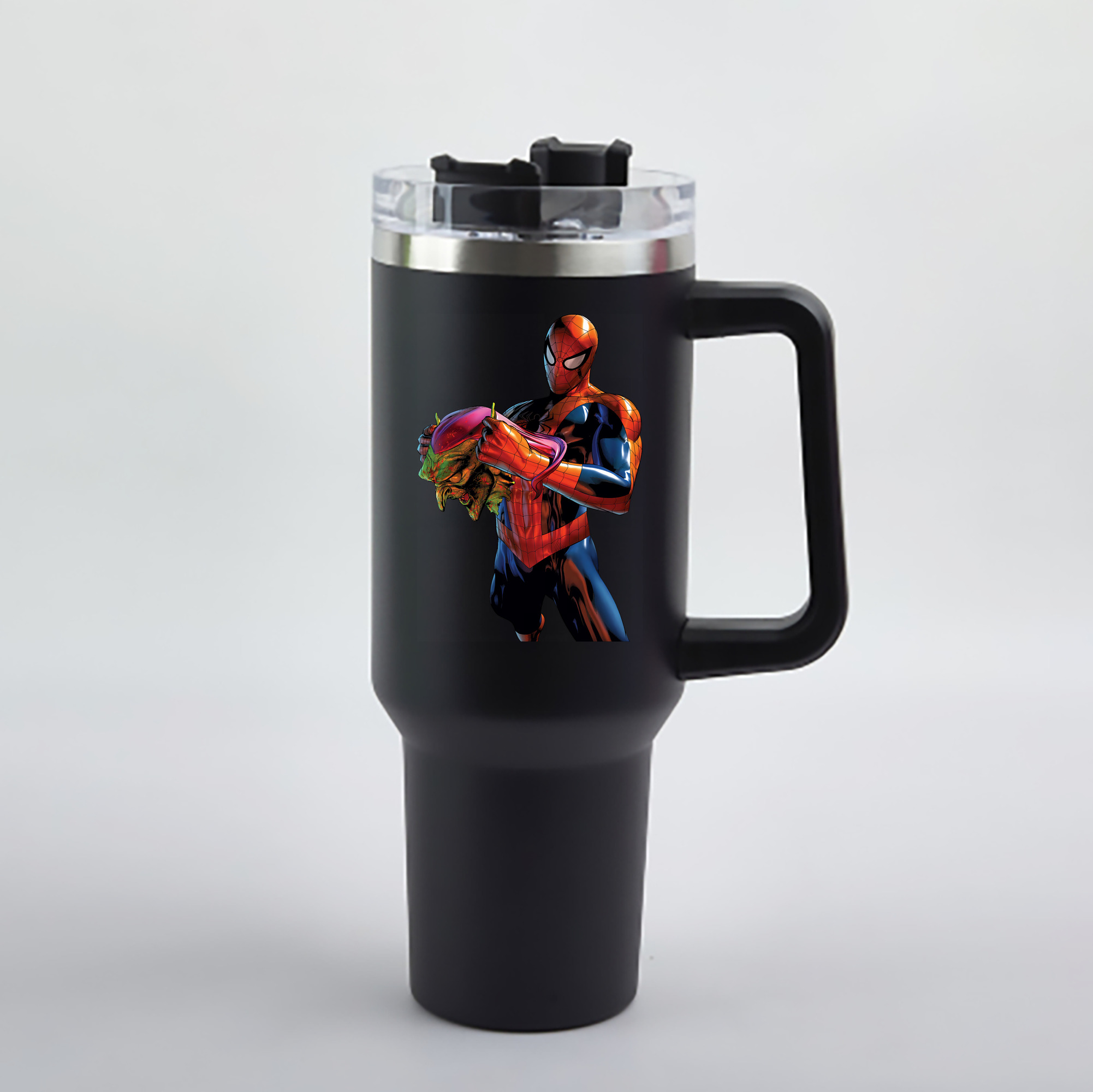 （画像用） Spider Man スパイダーマン 1200mL車用タンブラー - クリスタルステッカー（プラスチックストロー付き）