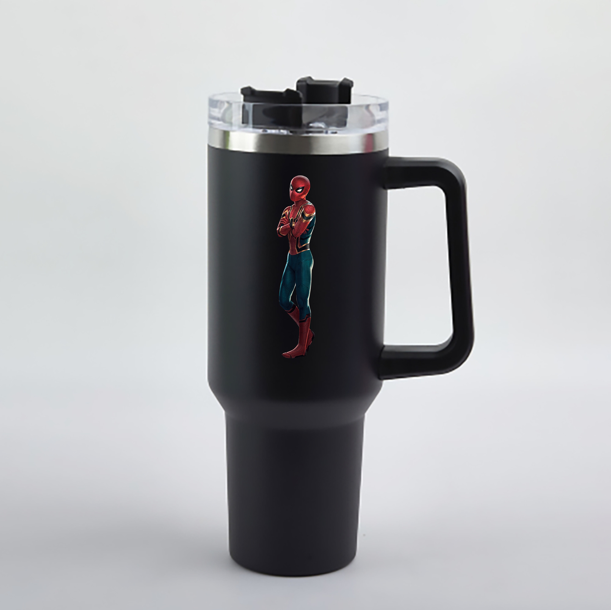 （画像用） Spider Man スパイダーマン 1200mL車用タンブラー - クリスタルステッカー（プラスチックストロー付き）