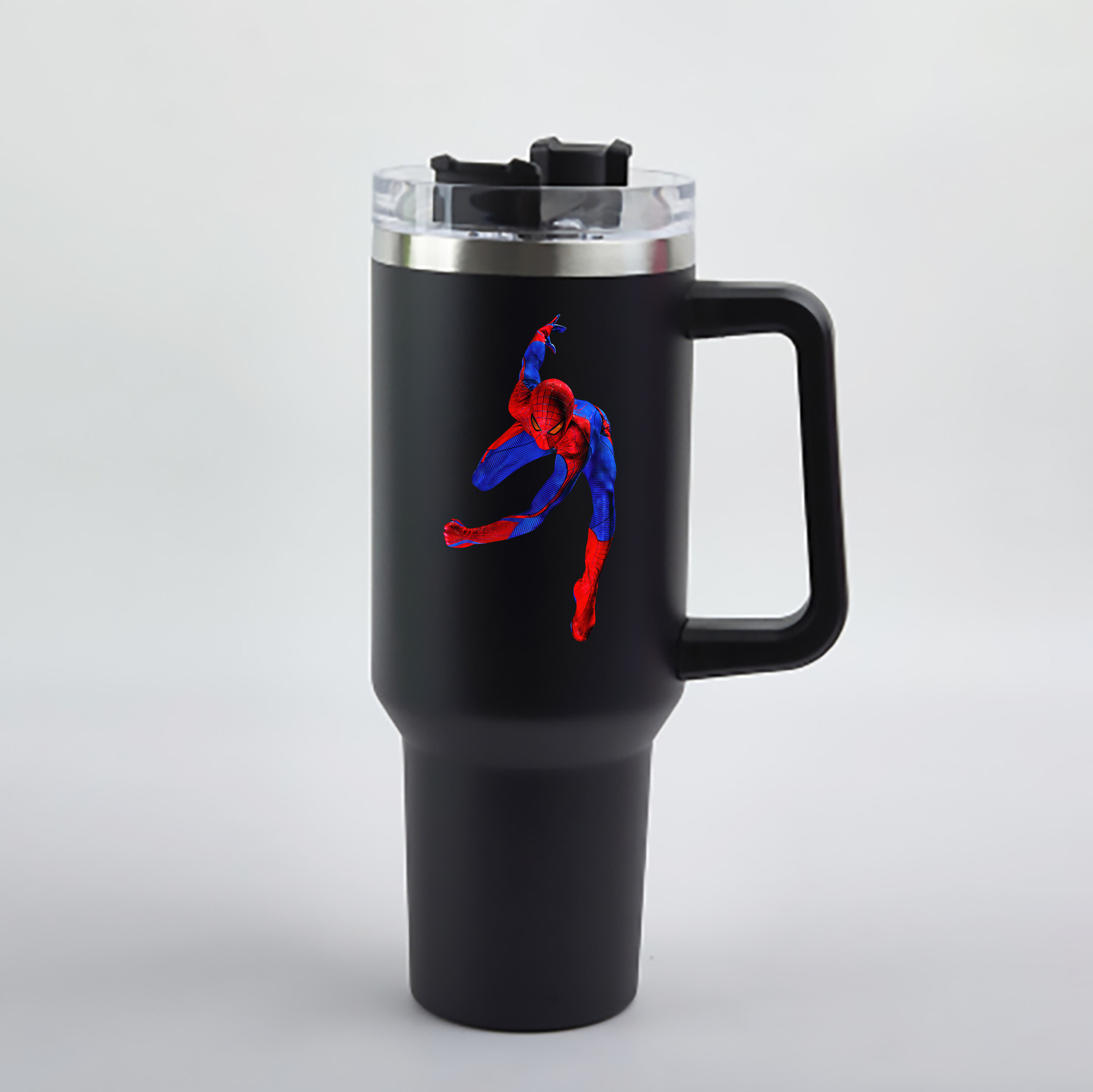 （画像用） Spider Man スパイダーマン 1200mL車用タンブラー - クリスタルステッカー（プラスチックストロー付き）