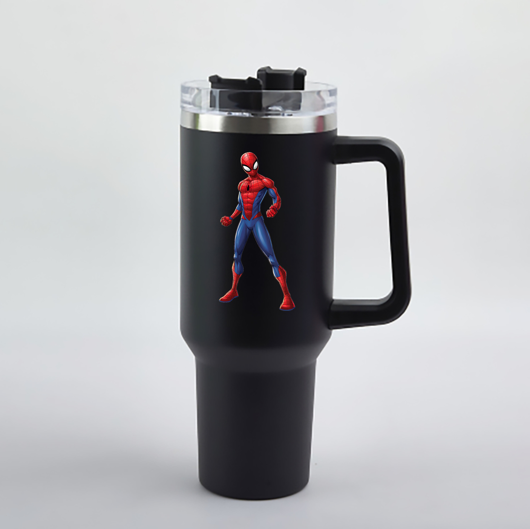 （画像用） Spider Man スパイダーマン 1200mL車用タンブラー - クリスタルステッカー（プラスチックストロー付き）