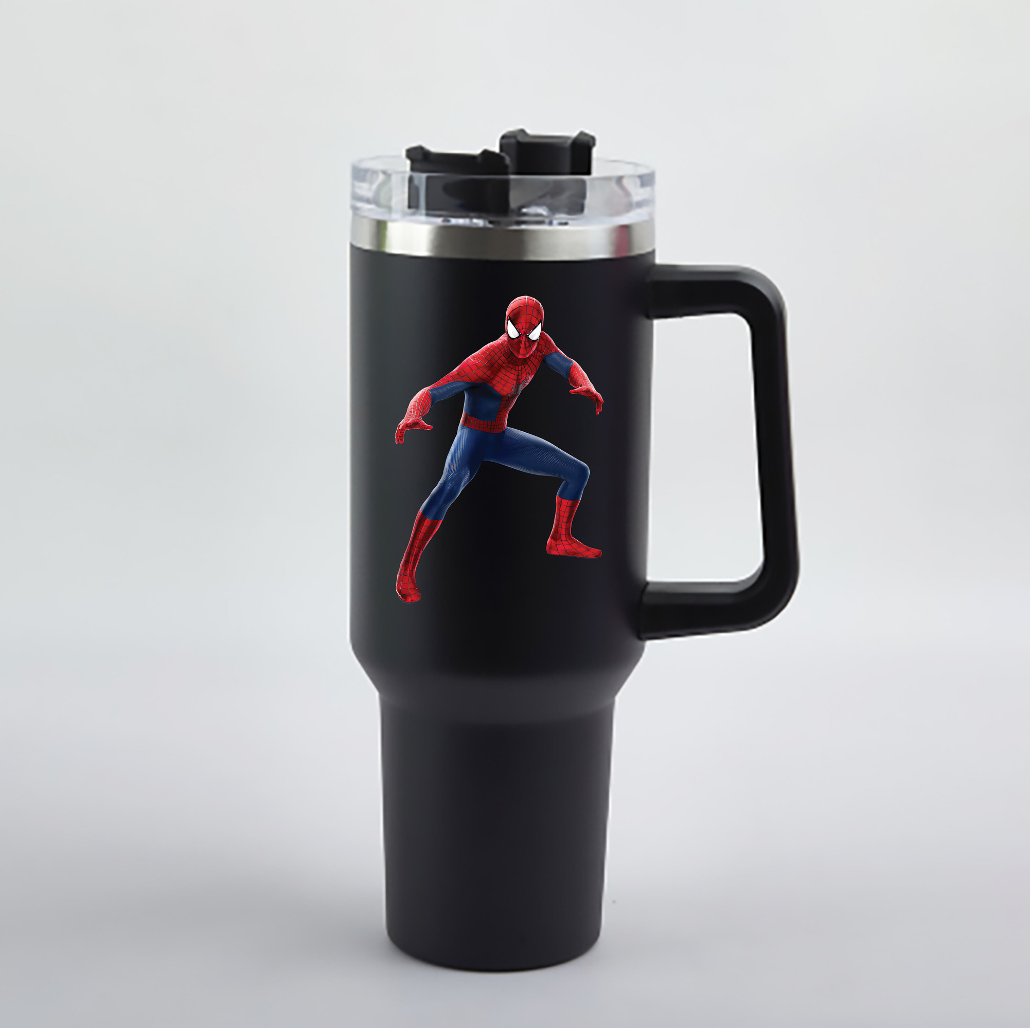 （画像用） Spider Man スパイダーマン 1200mL車用タンブラー - クリスタルステッカー（プラスチックストロー付き）