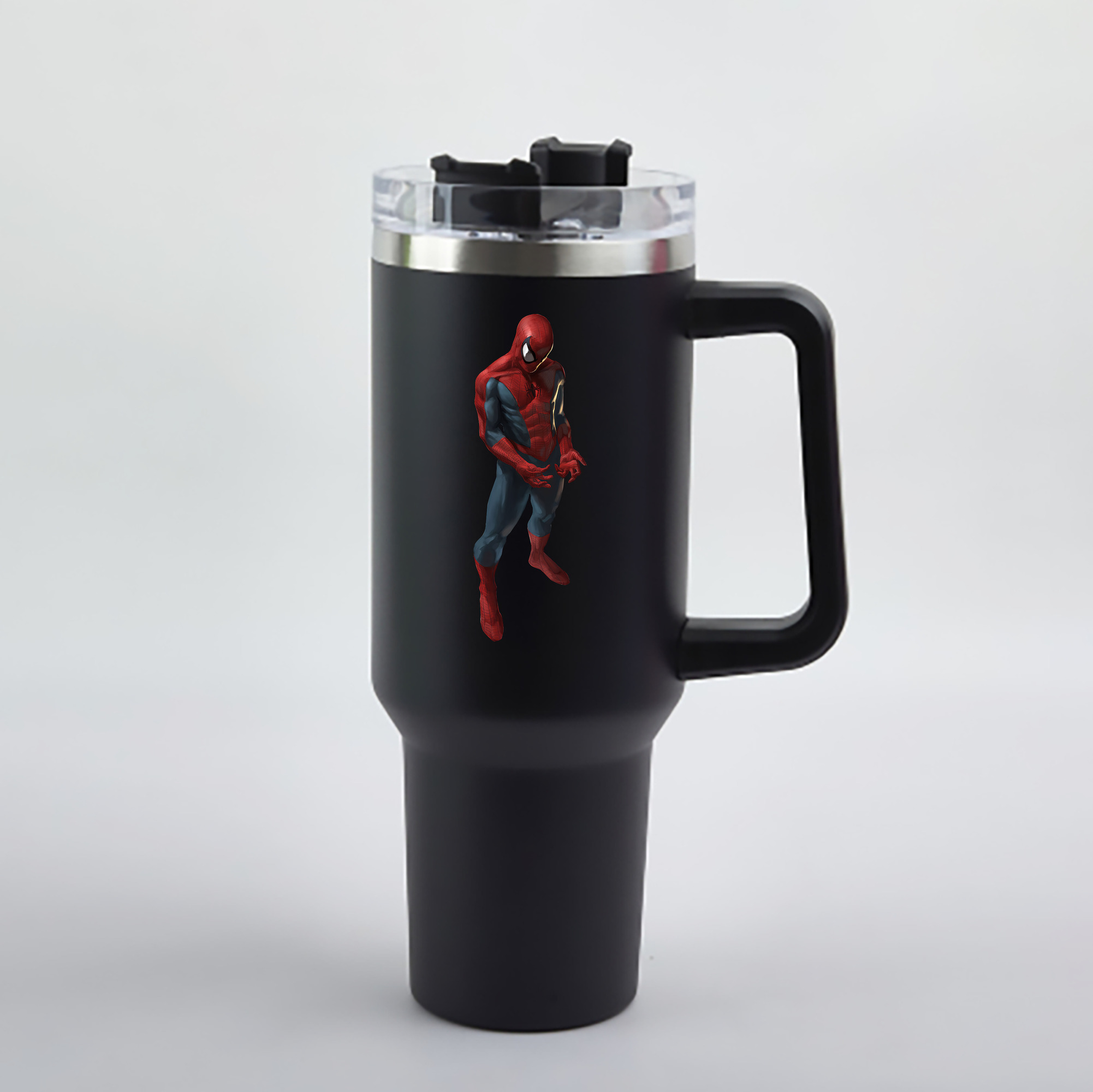 （画像用） Spider Man スパイダーマン 1200mL車用タンブラー - クリスタルステッカー（プラスチックストロー付き）