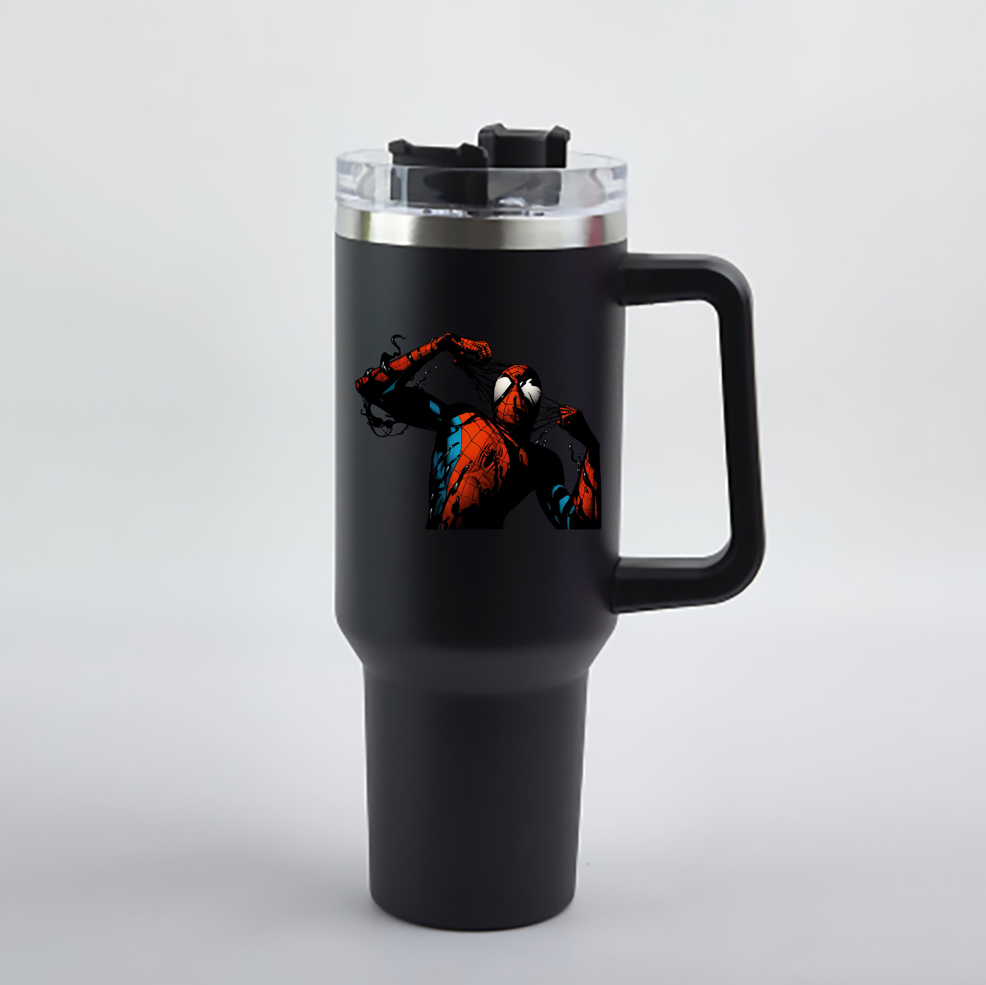 （画像用） Spider Man スパイダーマン 1200mL車用タンブラー - クリスタルステッカー（プラスチックストロー付き）