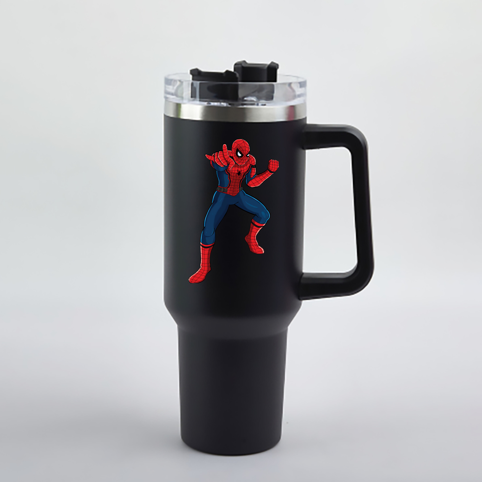 （画像用） Spider Man スパイダーマン 1200mL車用タンブラー - クリスタルステッカー（プラスチックストロー付き）