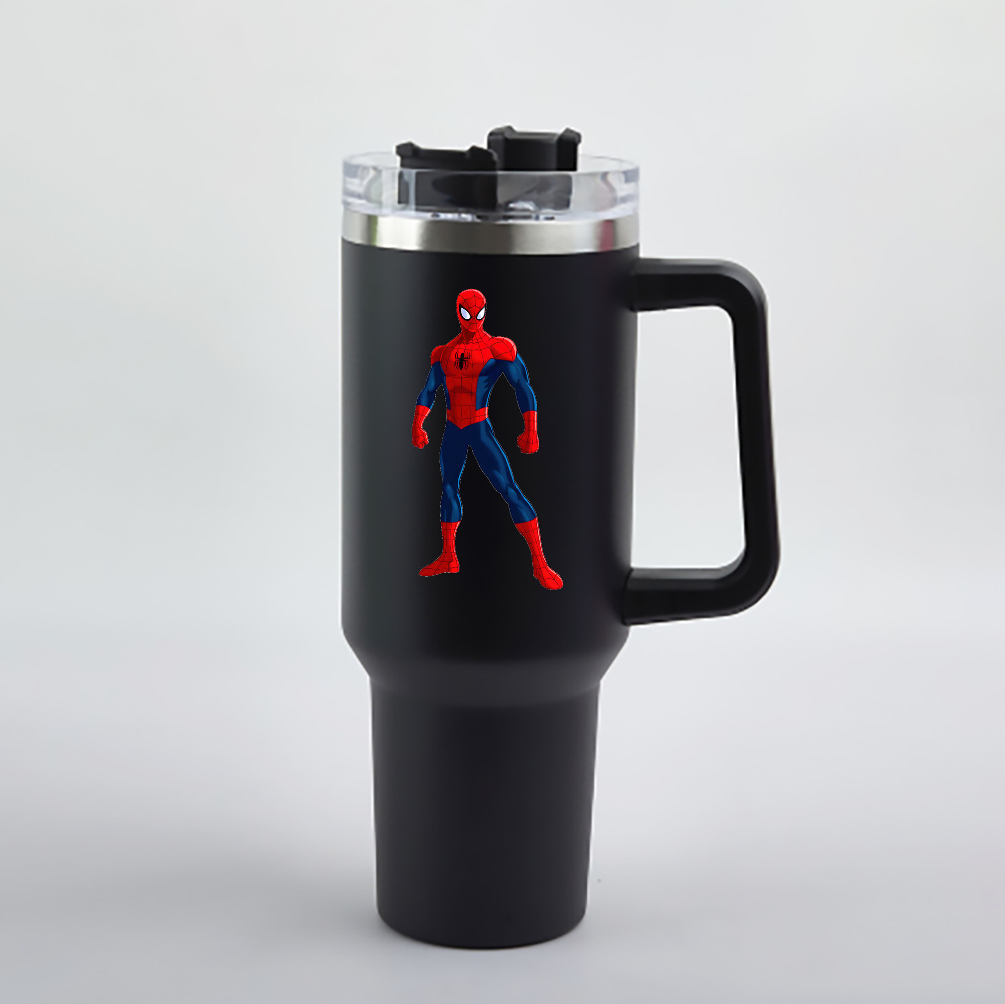 （画像用） Spider Man スパイダーマン 1200mL車用タンブラー - クリスタルステッカー（プラスチックストロー付き）