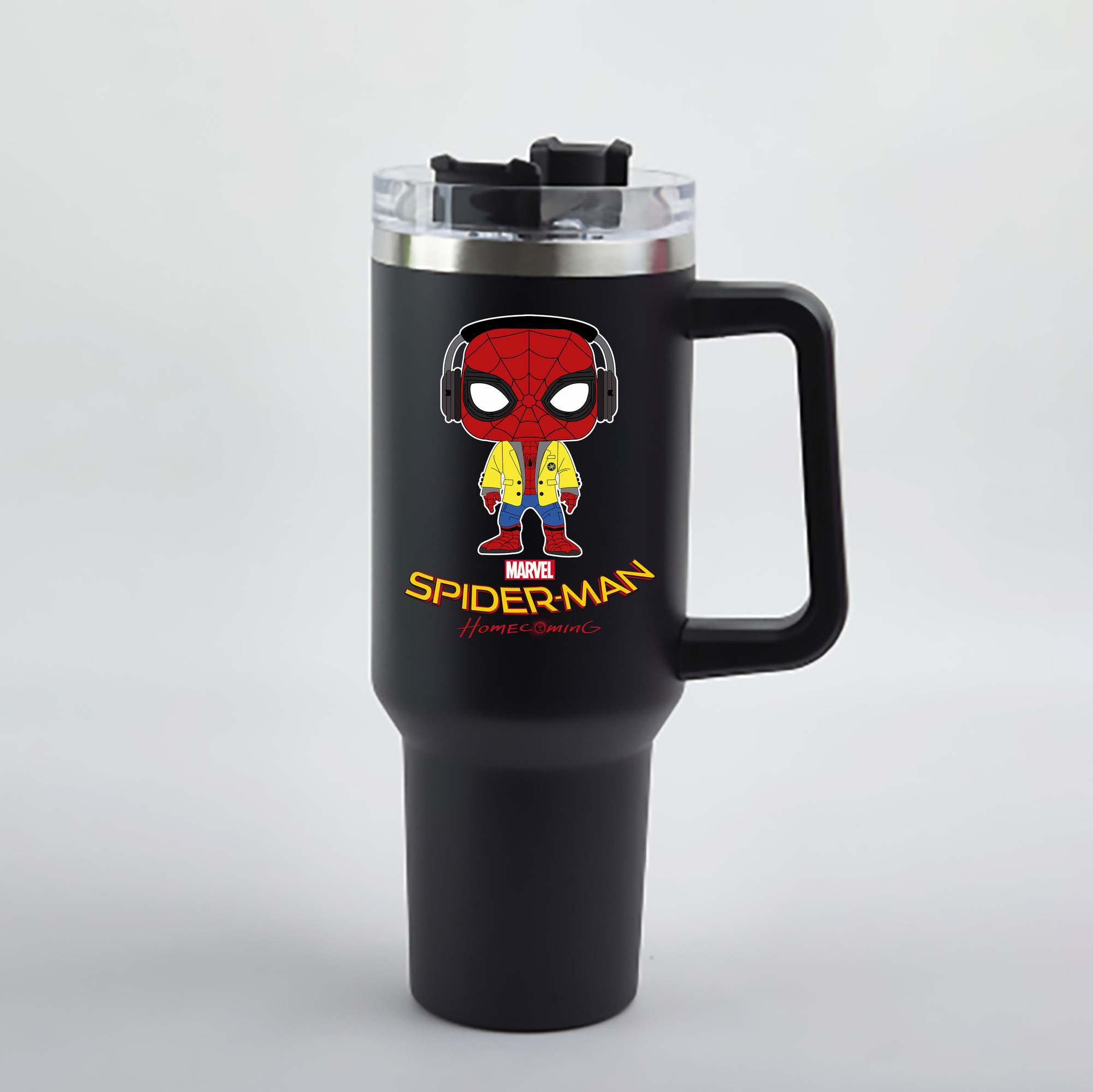 （画像用） Spider Man スパイダーマン 1200mL車用タンブラー - クリスタルステッカー（プラスチックストロー付き）