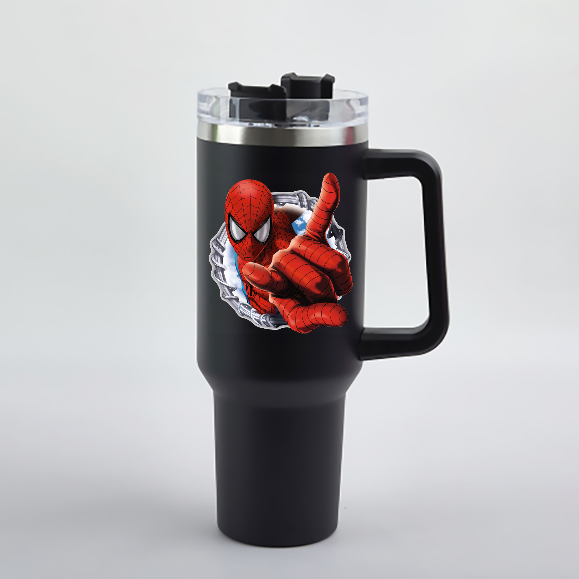 （画像用） Spider Man スパイダーマン 1200mL車用タンブラー - クリスタルステッカー（プラスチックストロー付き）