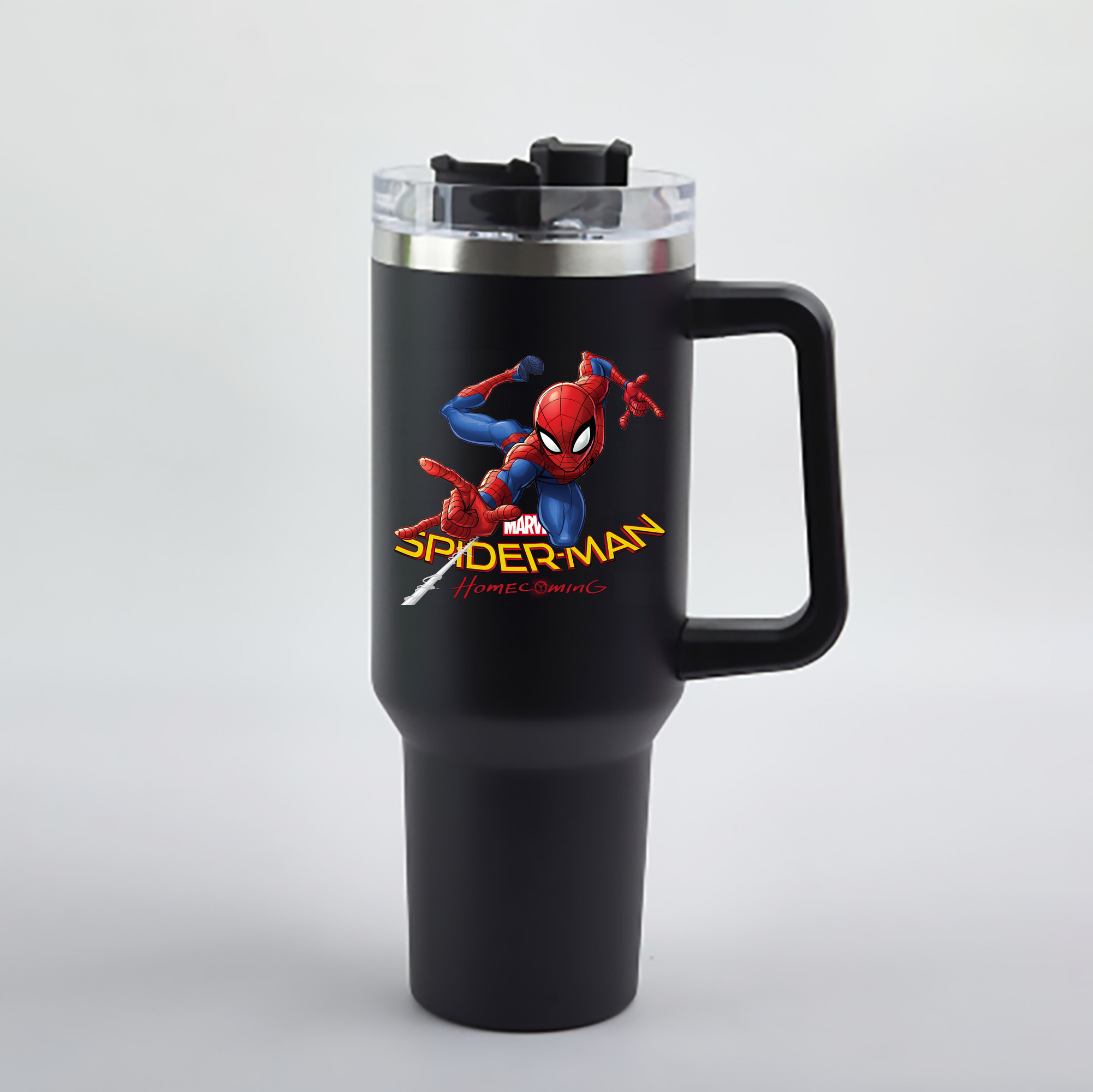 （画像用） Spider Man スパイダーマン 1200mL車用タンブラー - クリスタルステッカー（プラスチックストロー付き）