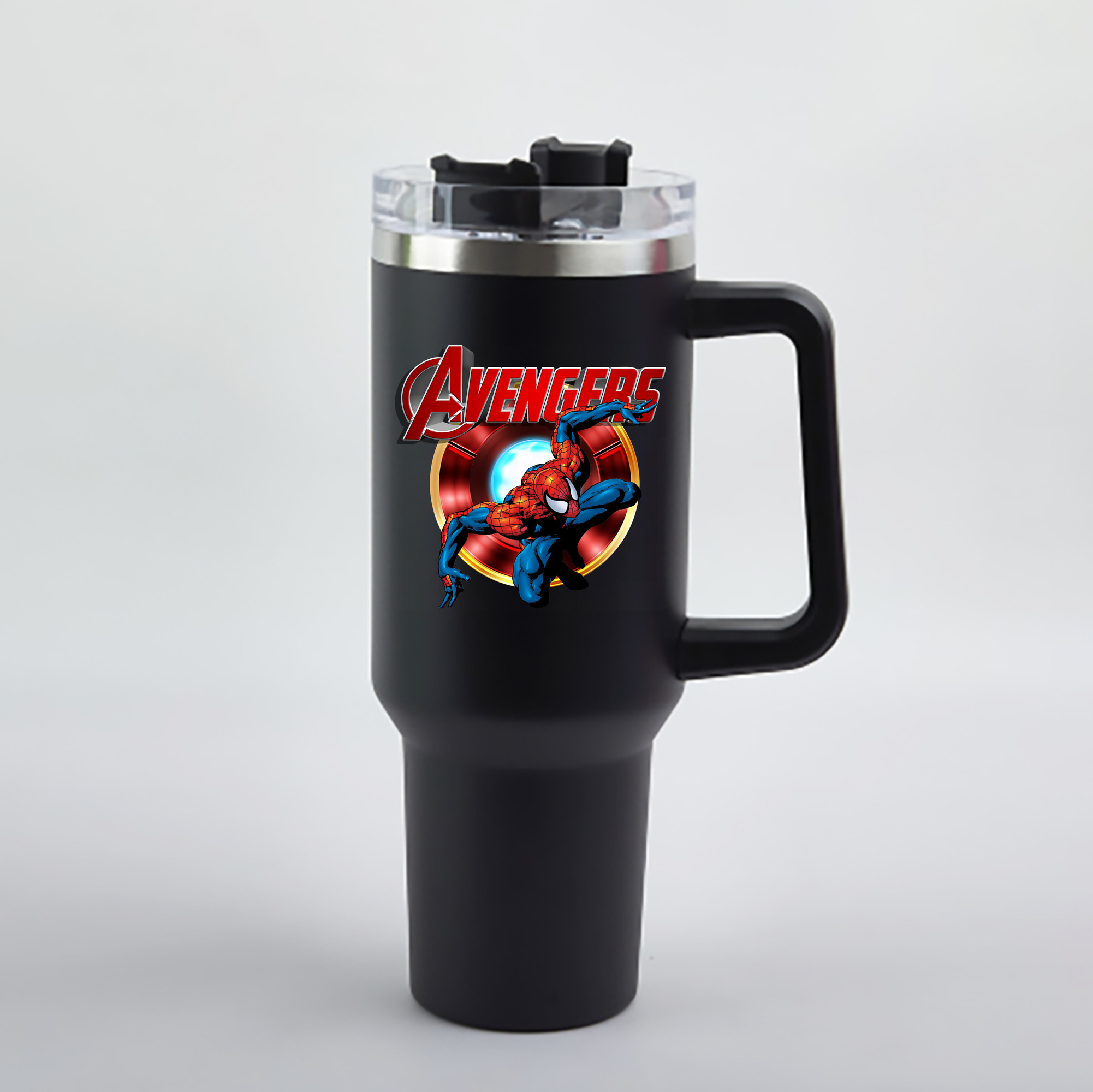 （画像用） Spider Man スパイダーマン 1200mL車用タンブラー - クリスタルステッカー（プラスチックストロー付き）