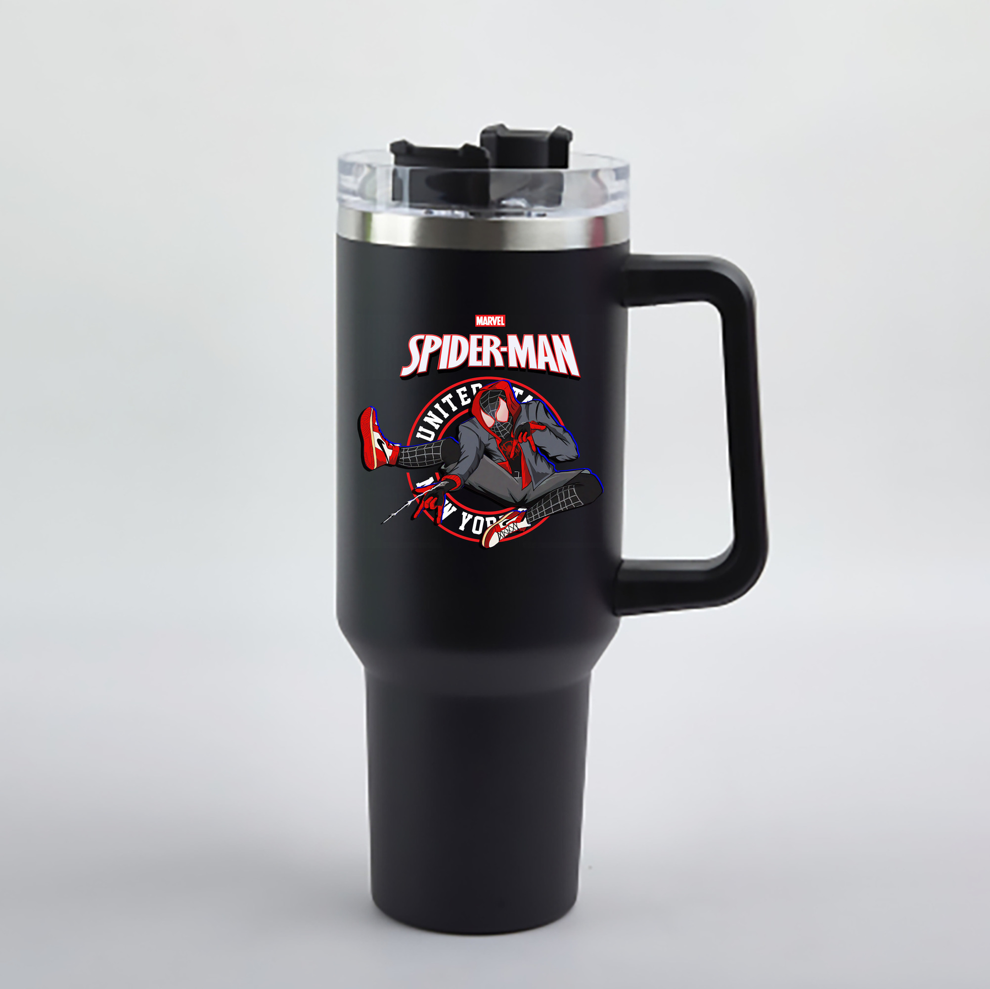 （画像用） Spider Man スパイダーマン 1200mL車用タンブラー - クリスタルステッカー（プラスチックストロー付き）