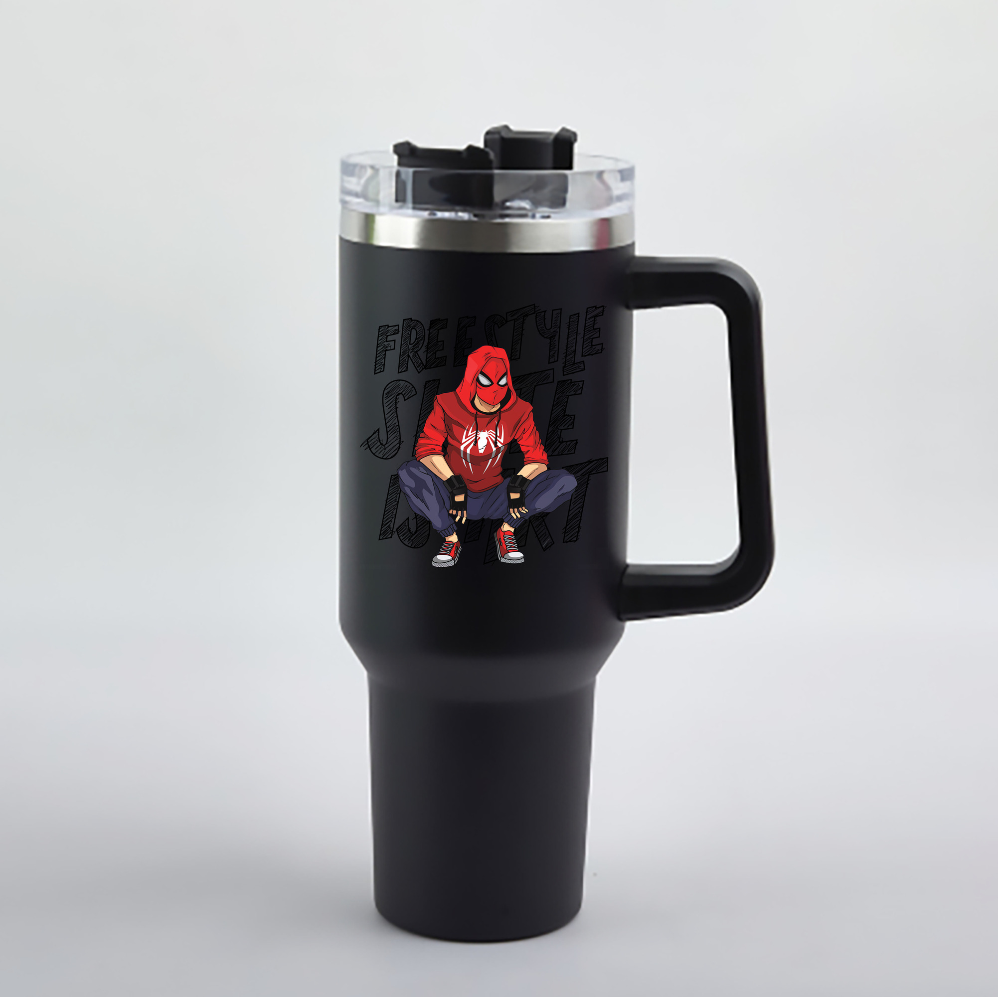 （画像用） Spider Man スパイダーマン 1200mL車用タンブラー - クリスタルステッカー（プラスチックストロー付き）