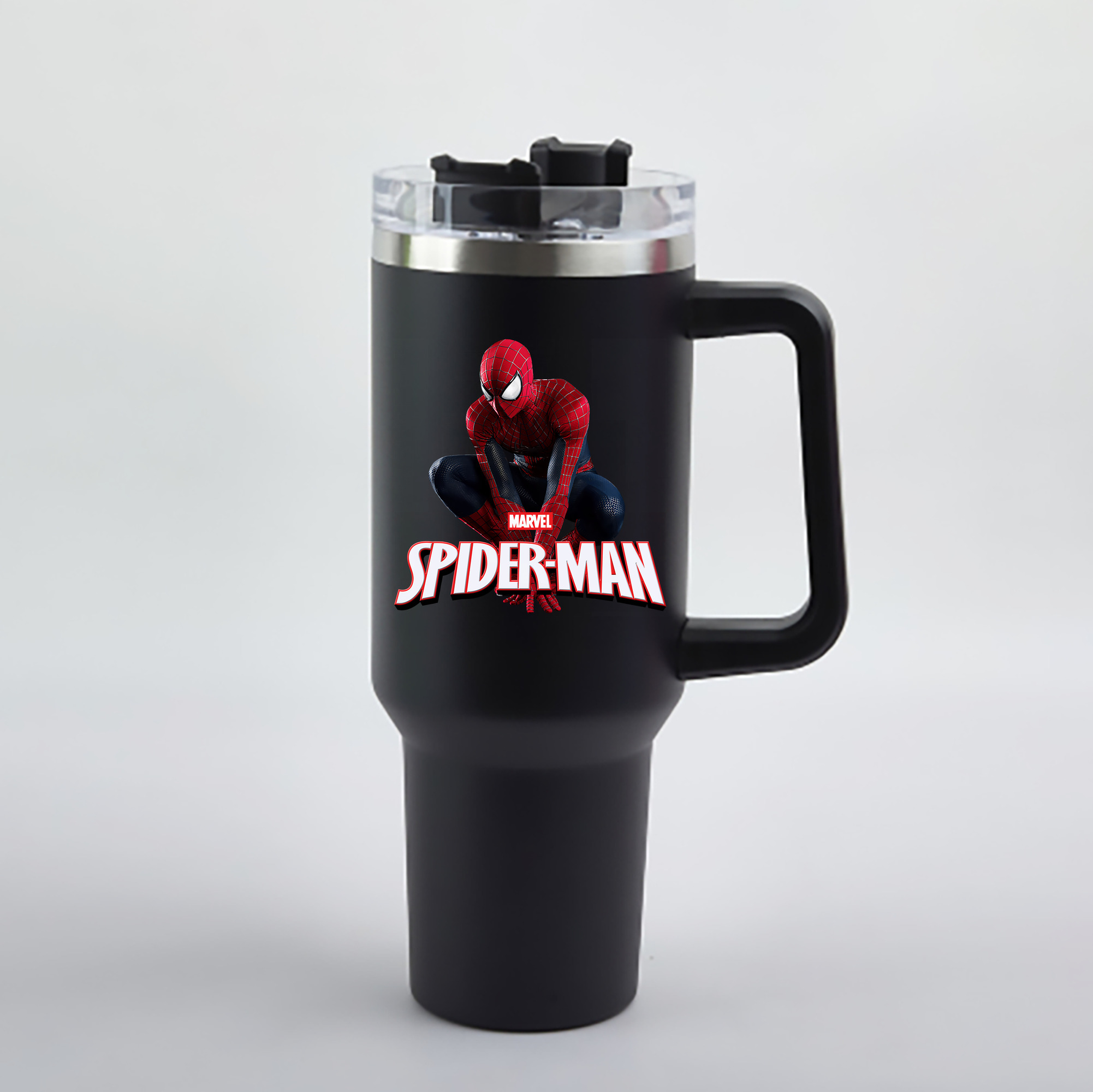 （画像用） Spider Man スパイダーマン 1200mL車用タンブラー - クリスタルステッカー（プラスチックストロー付き）