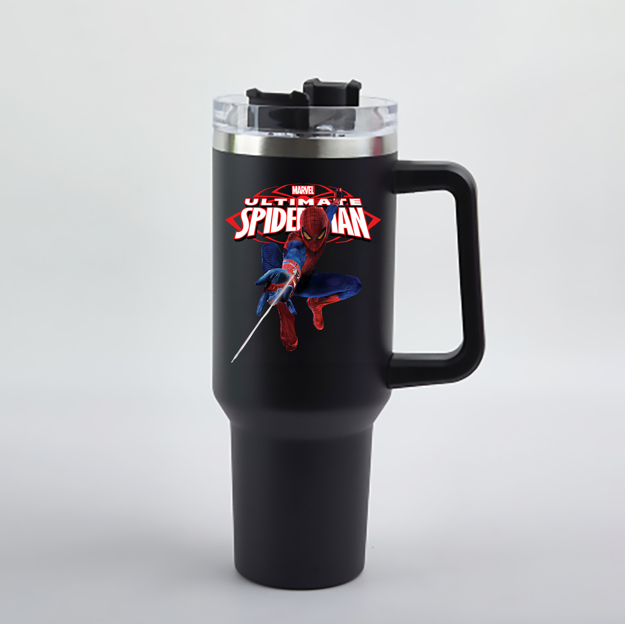 （画像用） Spider Man スパイダーマン 1200mL車用タンブラー - クリスタルステッカー（プラスチックストロー付き）