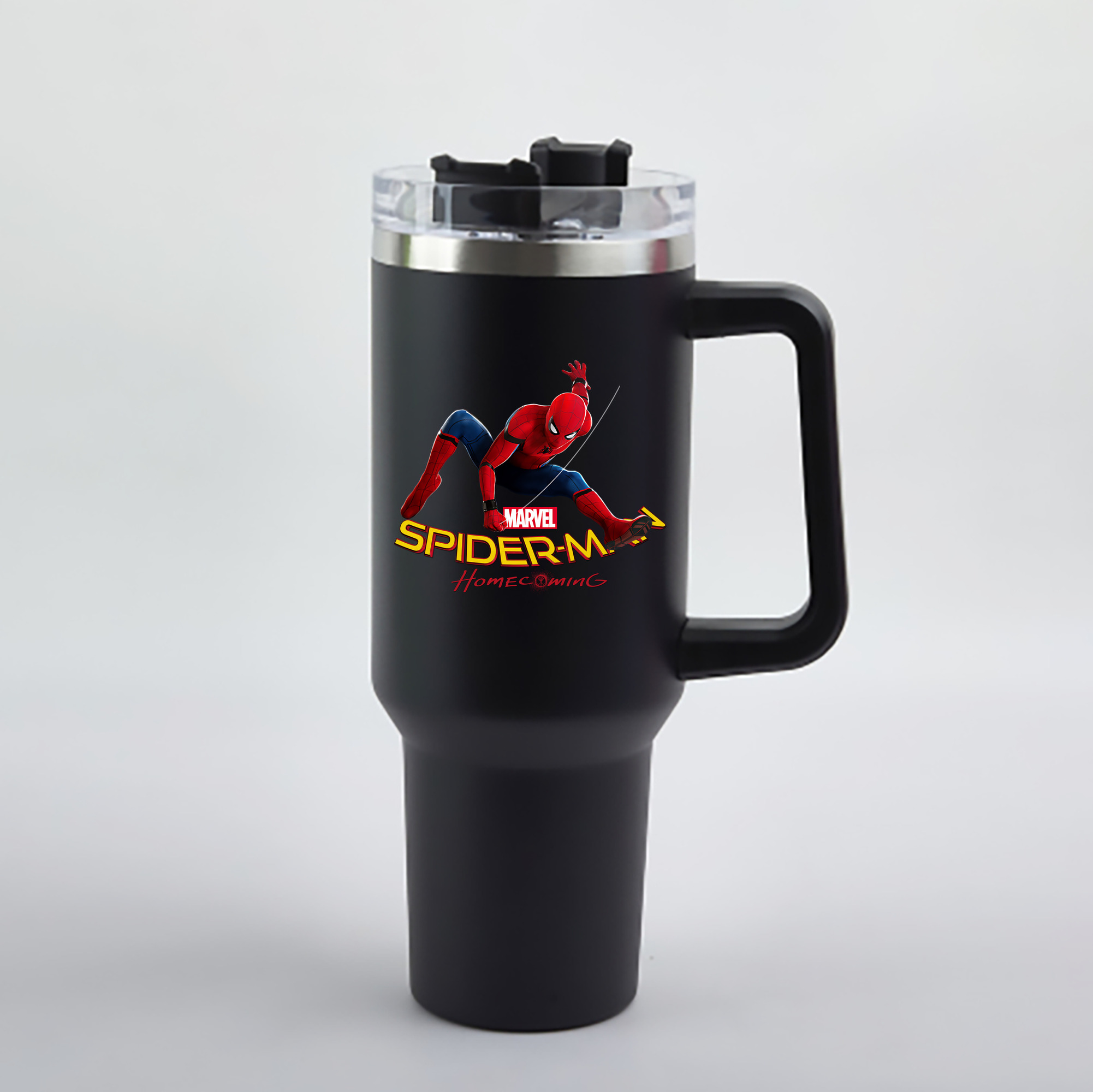 （画像用） Spider Man スパイダーマン 1200mL車用タンブラー - クリスタルステッカー（プラスチックストロー付き）