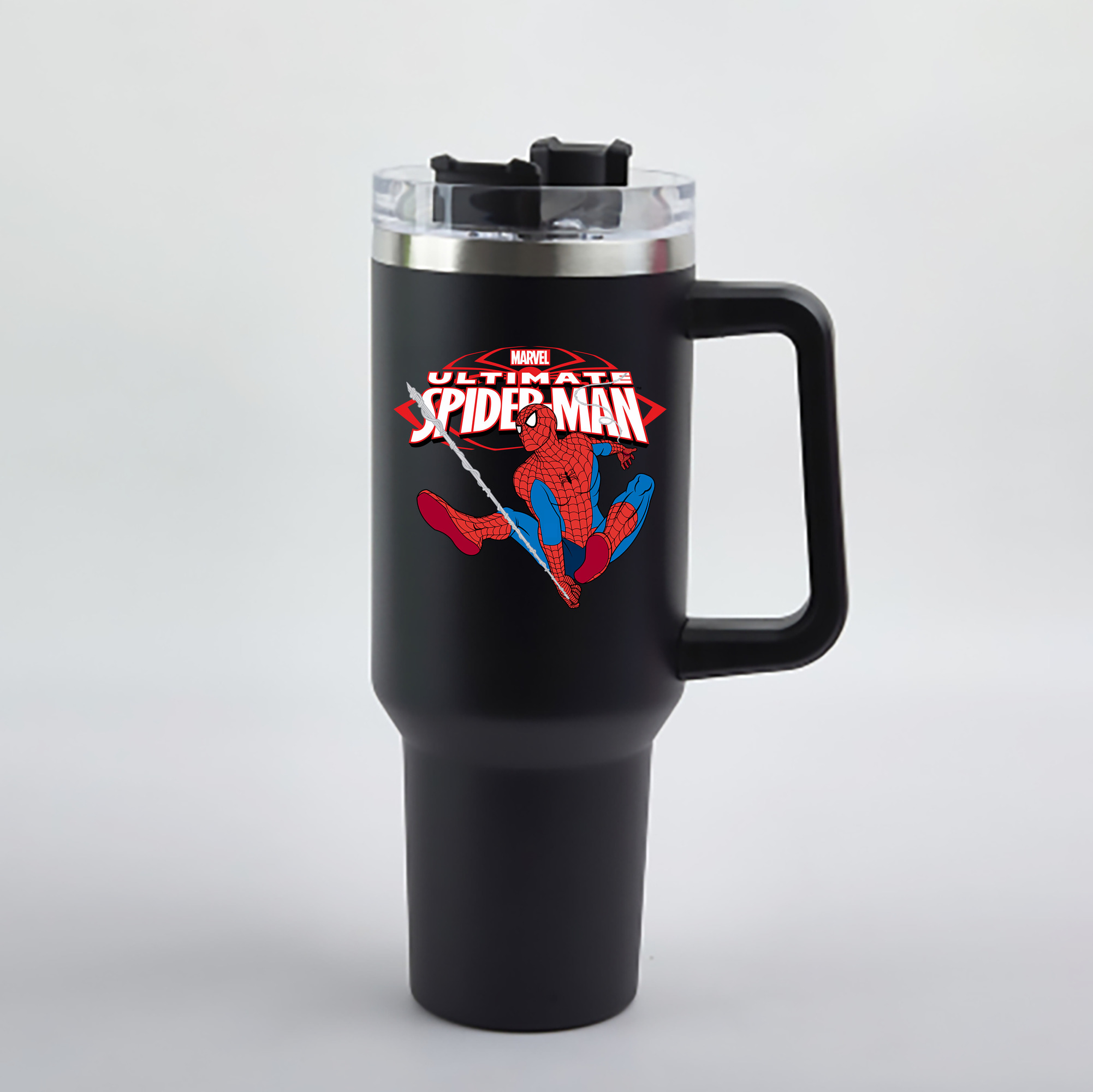 （画像用） Spider Man スパイダーマン 1200mL車用タンブラー - クリスタルステッカー（プラスチックストロー付き）