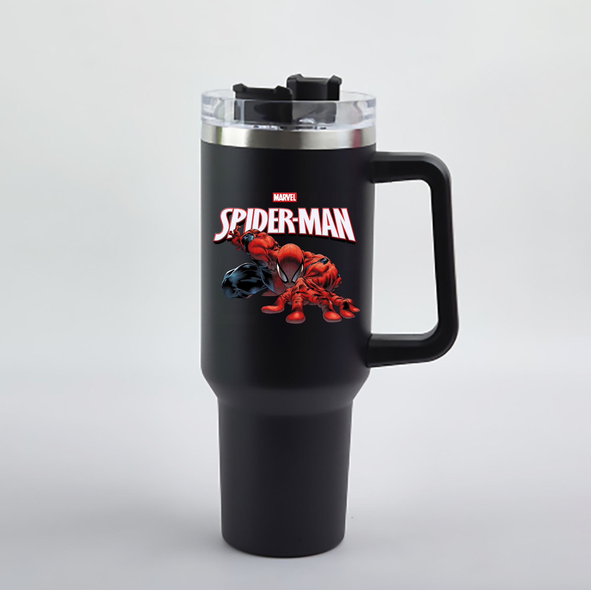 （画像用） Spider Man スパイダーマン 1200mL車用タンブラー - クリスタルステッカー（プラスチックストロー付き）