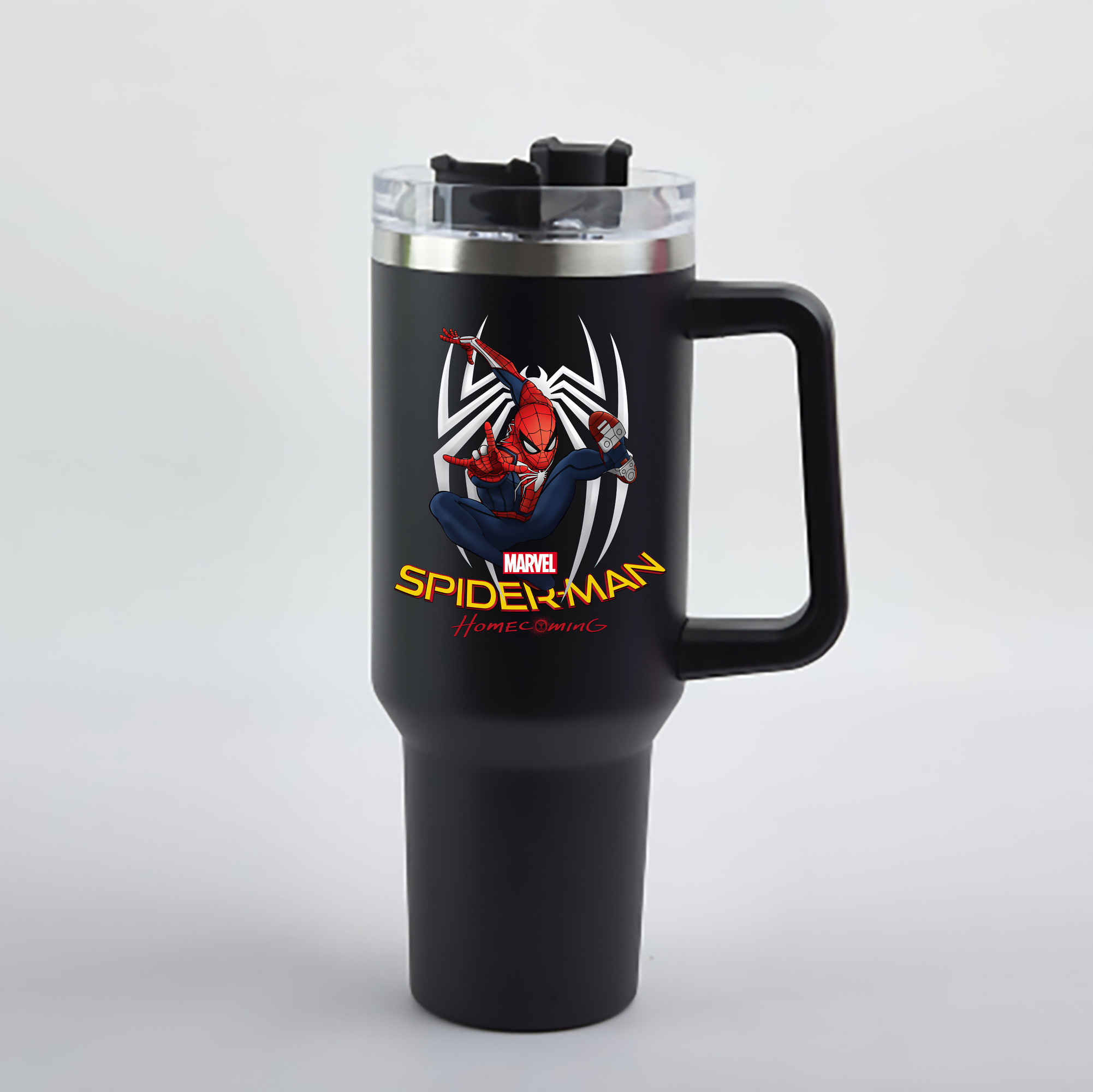 （画像用） Spider Man スパイダーマン 1200mL車用タンブラー - クリスタルステッカー（プラスチックストロー付き）