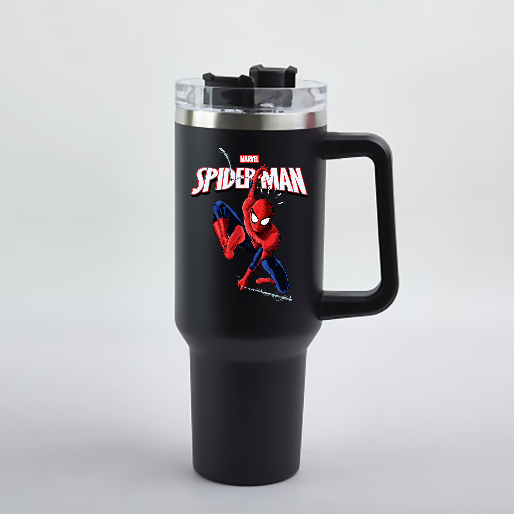 （画像用） Spider Man スパイダーマン 1200mL車用タンブラー - クリスタルステッカー（プラスチックストロー付き）