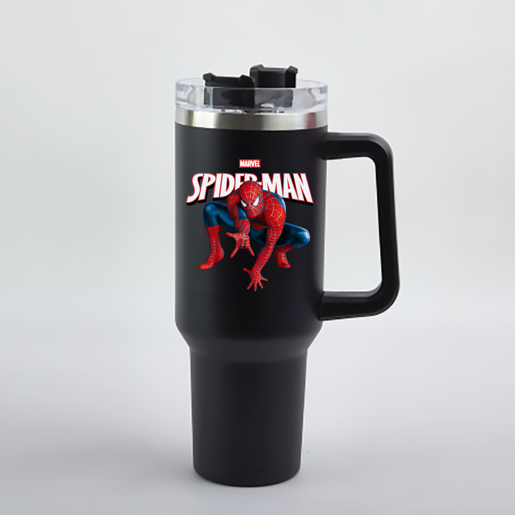 （画像用） Spider Man スパイダーマン 1200mL車用タンブラー - クリスタルステッカー（プラスチックストロー付き）