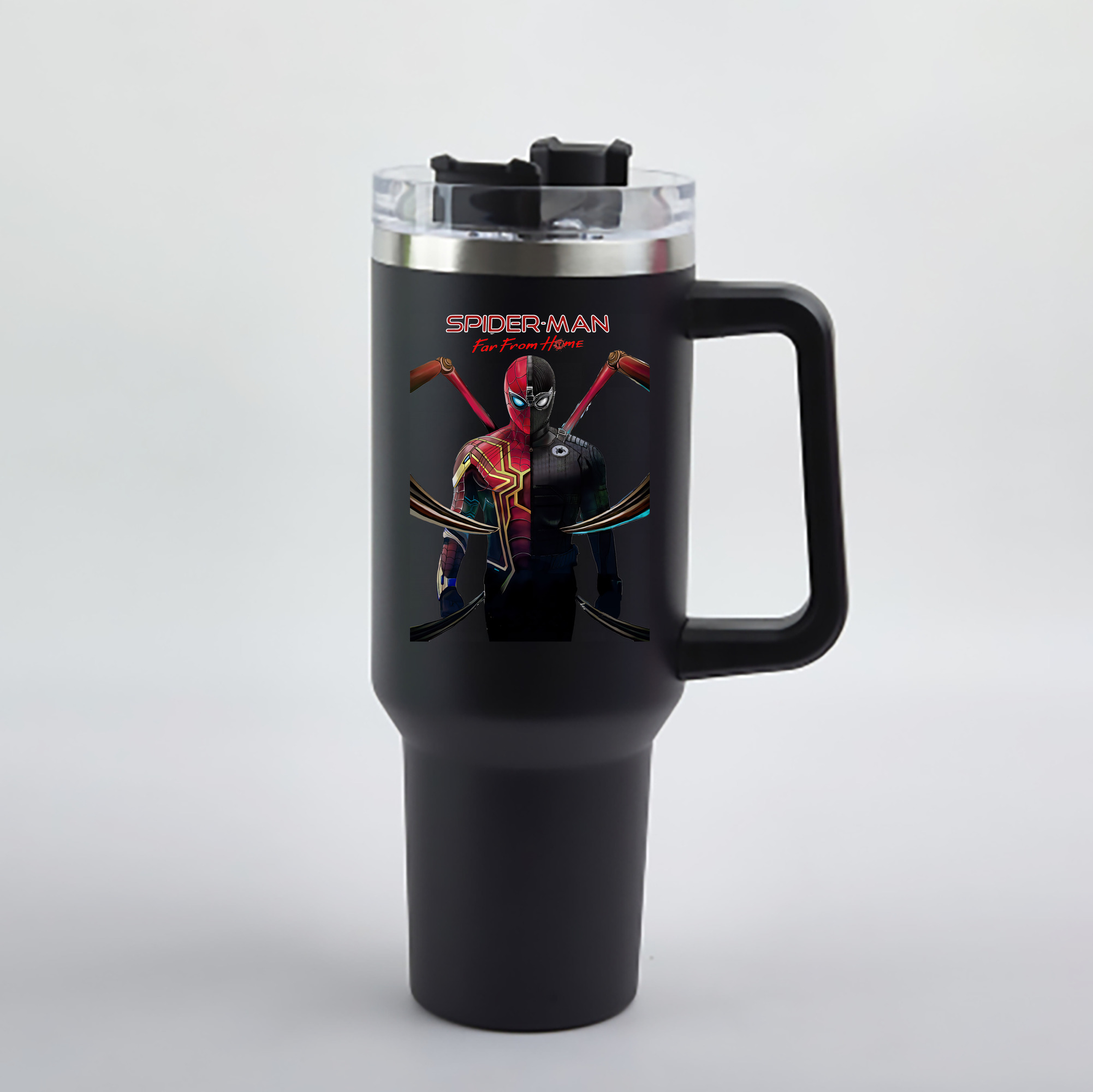 （画像用） Spider Man スパイダーマン 1200mL車用タンブラー - クリスタルステッカー（プラスチックストロー付き）