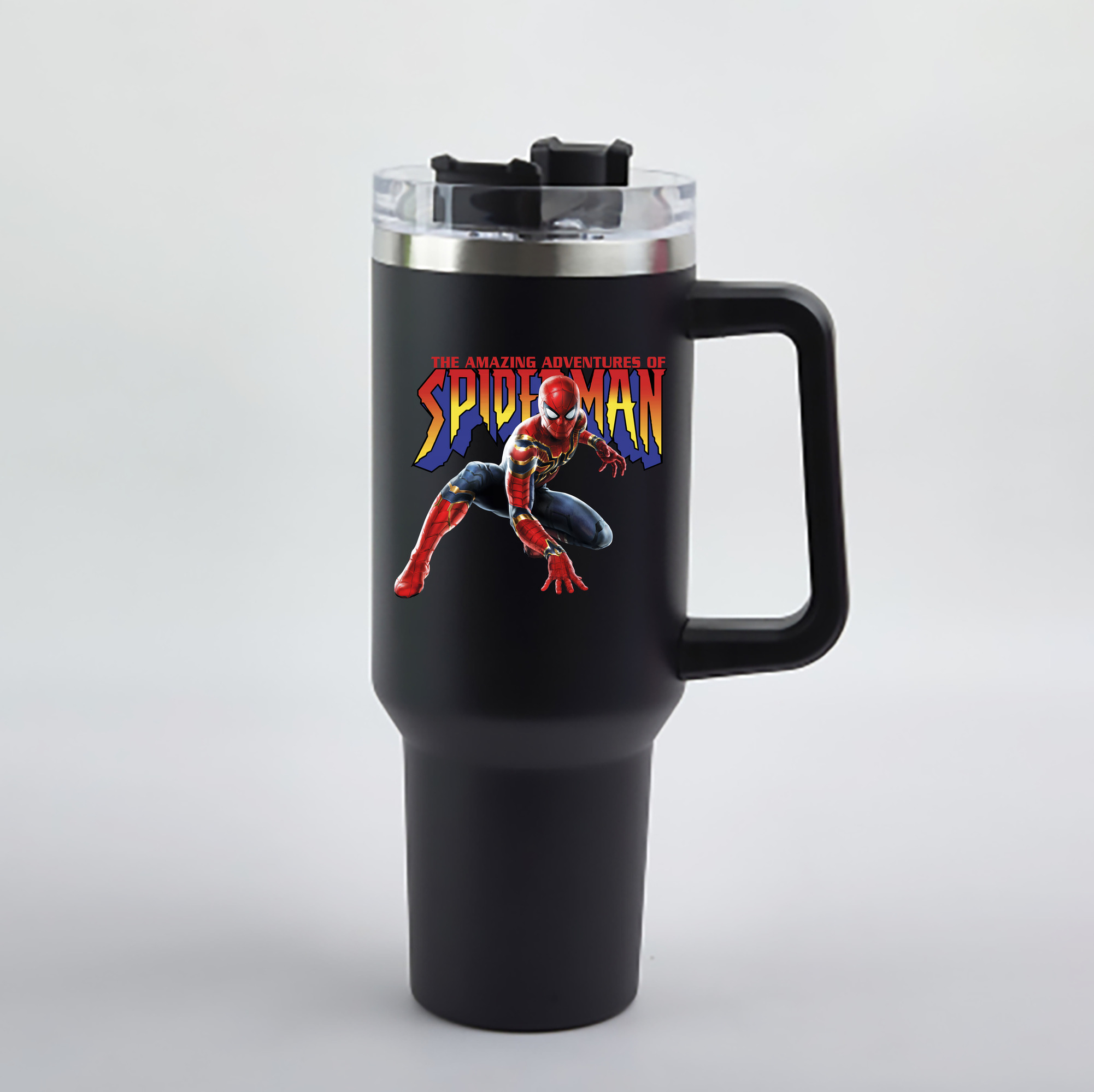 （画像用） Spider Man スパイダーマン 1200mL車用タンブラー - クリスタルステッカー（プラスチックストロー付き）