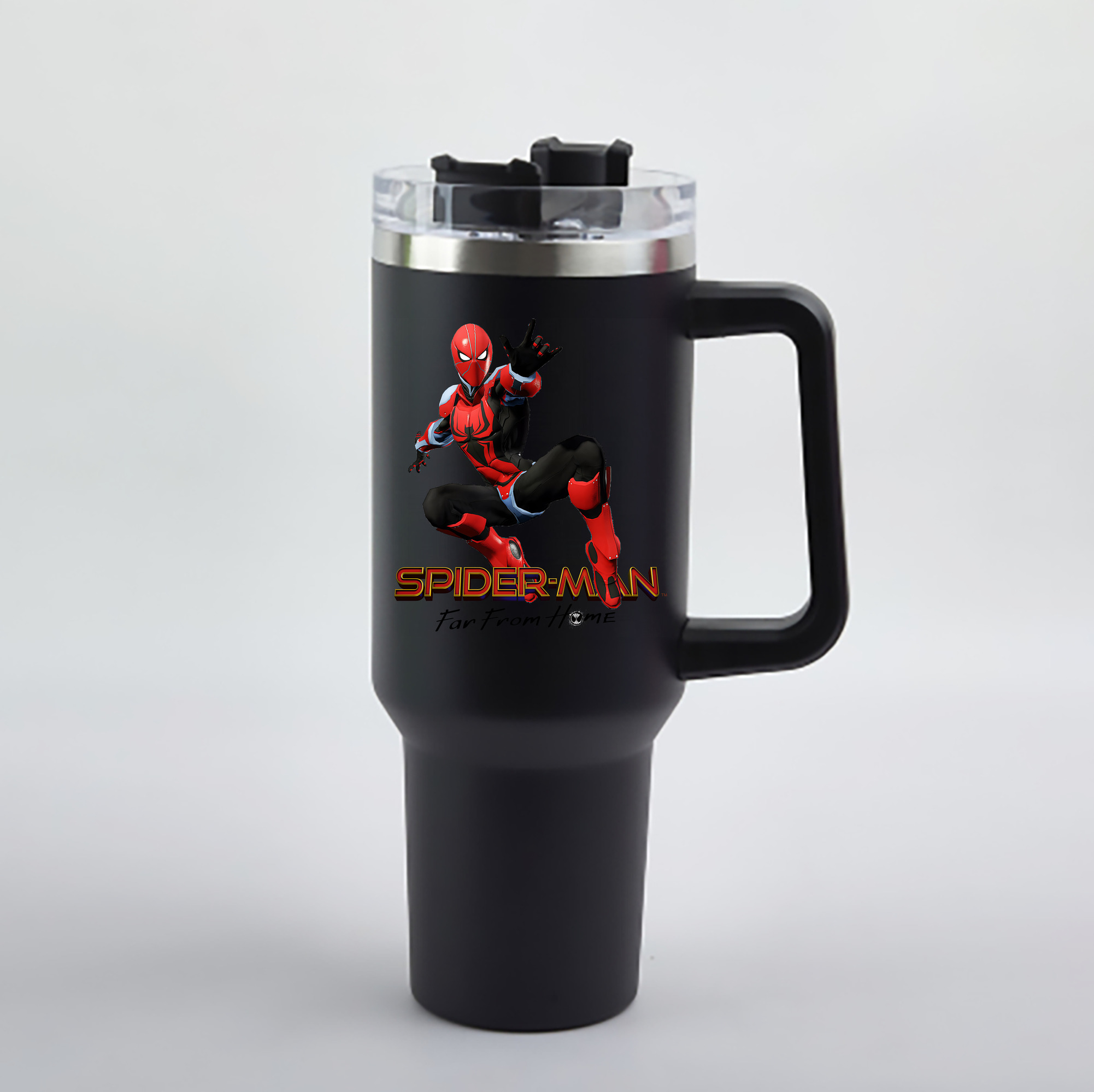 （画像用） Spider Man スパイダーマン 1200mL車用タンブラー - クリスタルステッカー（プラスチックストロー付き）