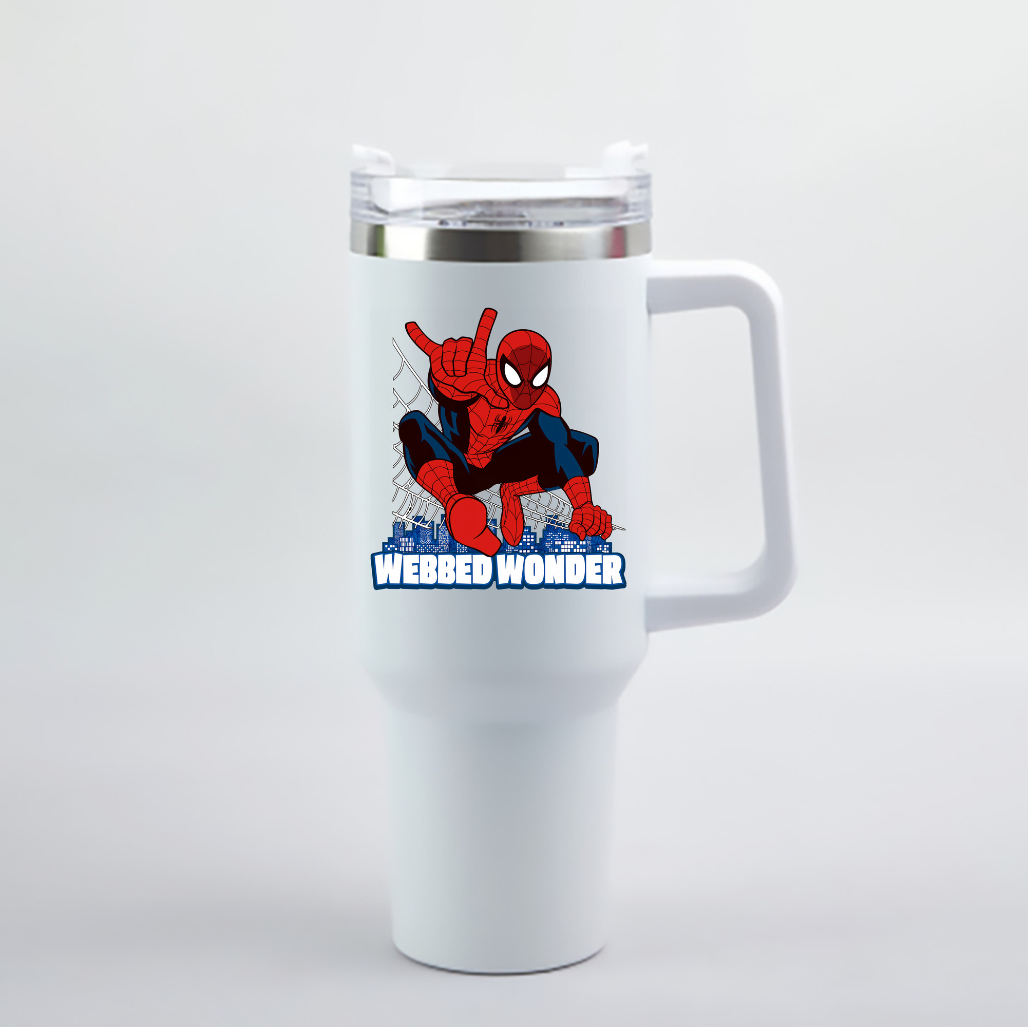 （画像用） Spider Man スパイダーマン 1200mL車用タンブラー - クリスタルステッカー（プラスチックストロー付き）