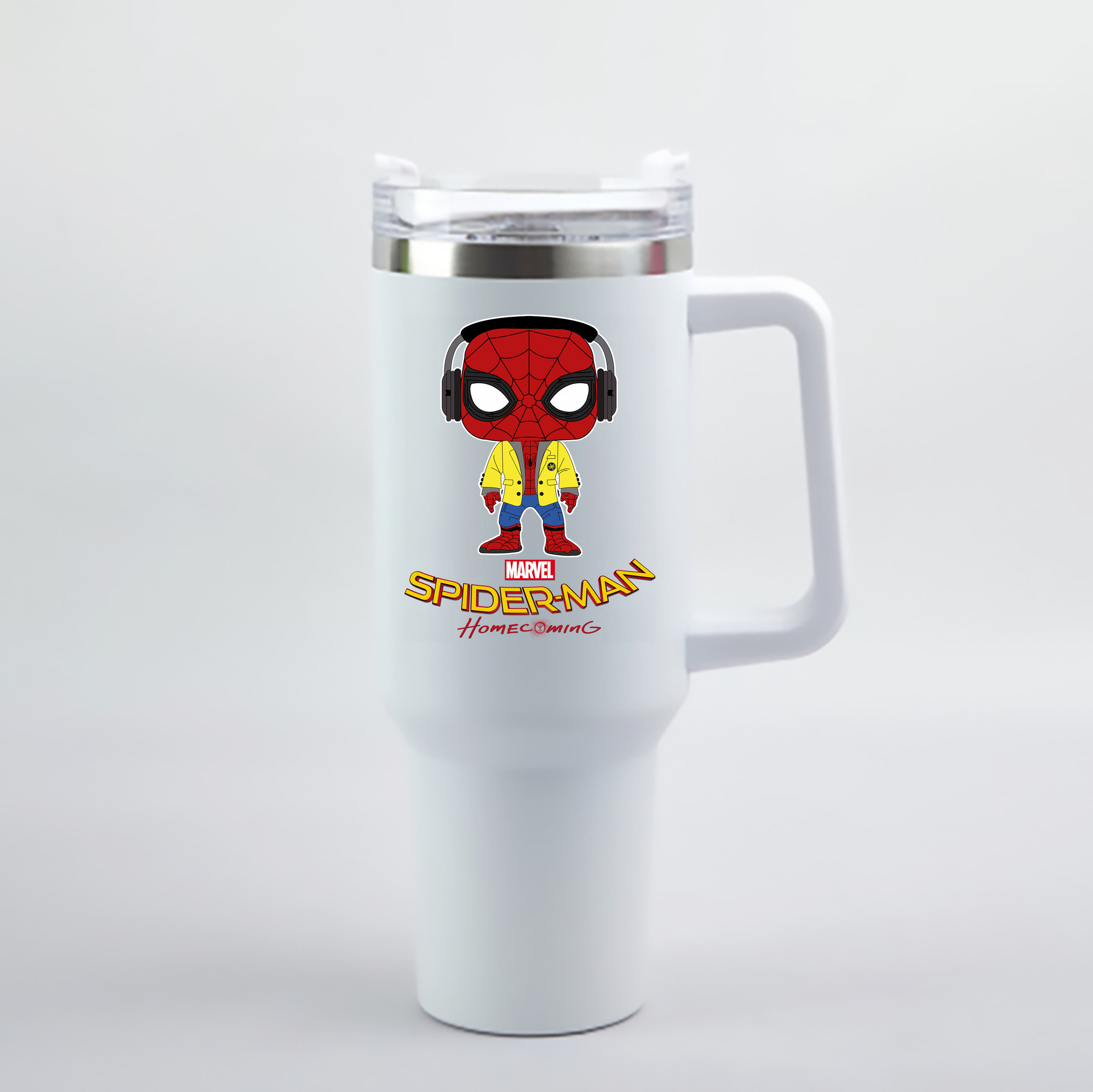 （画像用） Spider Man スパイダーマン 1200mL車用タンブラー - クリスタルステッカー（プラスチックストロー付き）