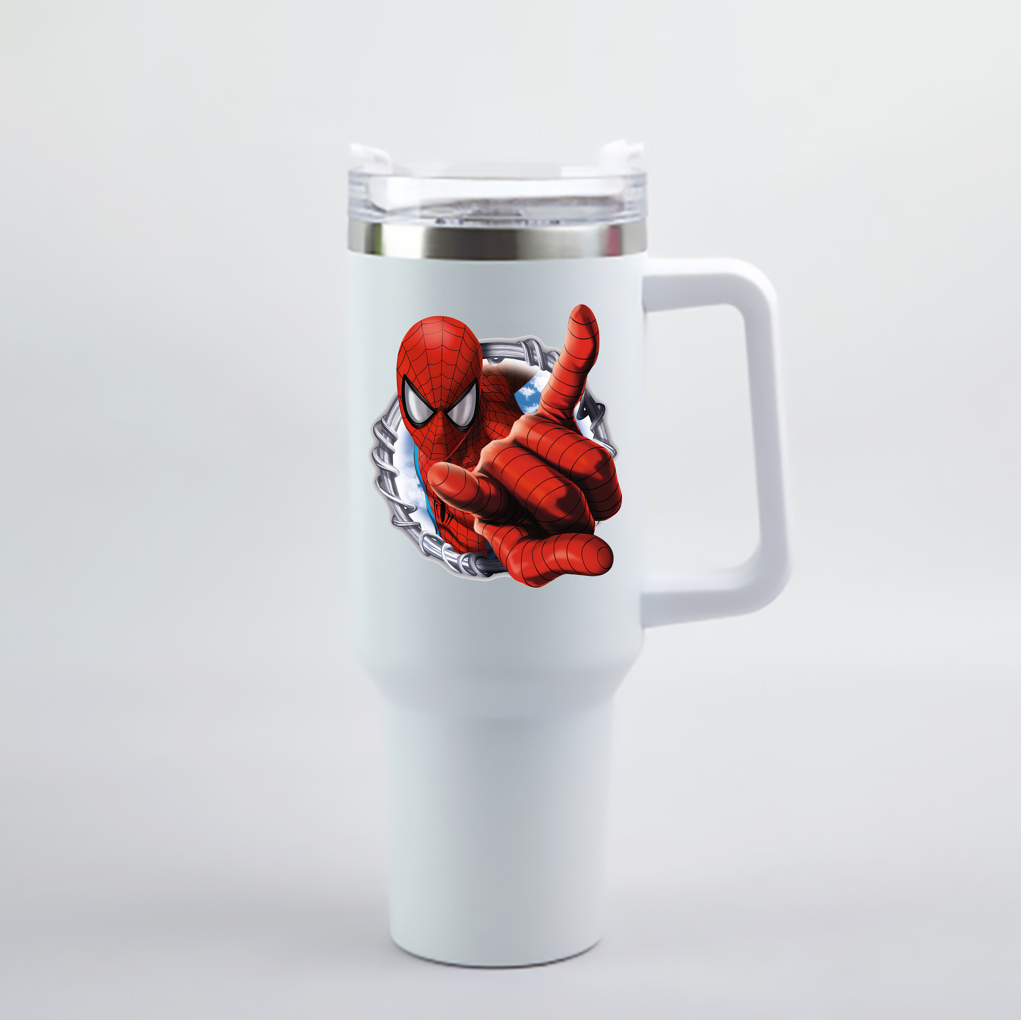 （画像用） Spider Man スパイダーマン 1200mL車用タンブラー - クリスタルステッカー（プラスチックストロー付き）