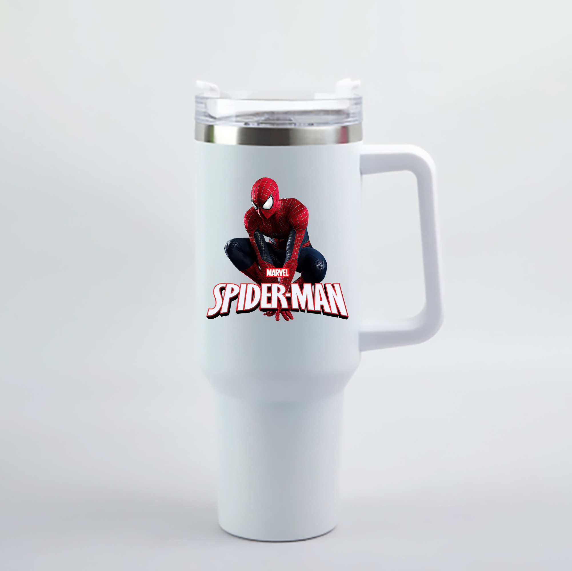 （画像用） Spider Man スパイダーマン 1200mL車用タンブラー - クリスタルステッカー（プラスチックストロー付き）