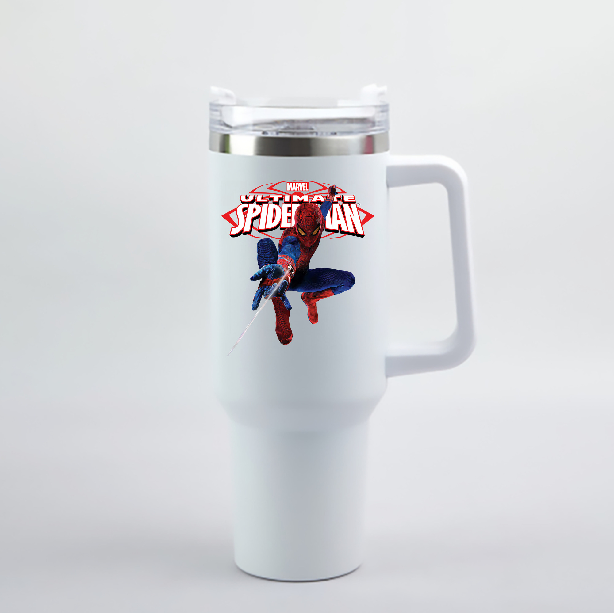 （画像用） Spider Man スパイダーマン 1200mL車用タンブラー - クリスタルステッカー（プラスチックストロー付き）