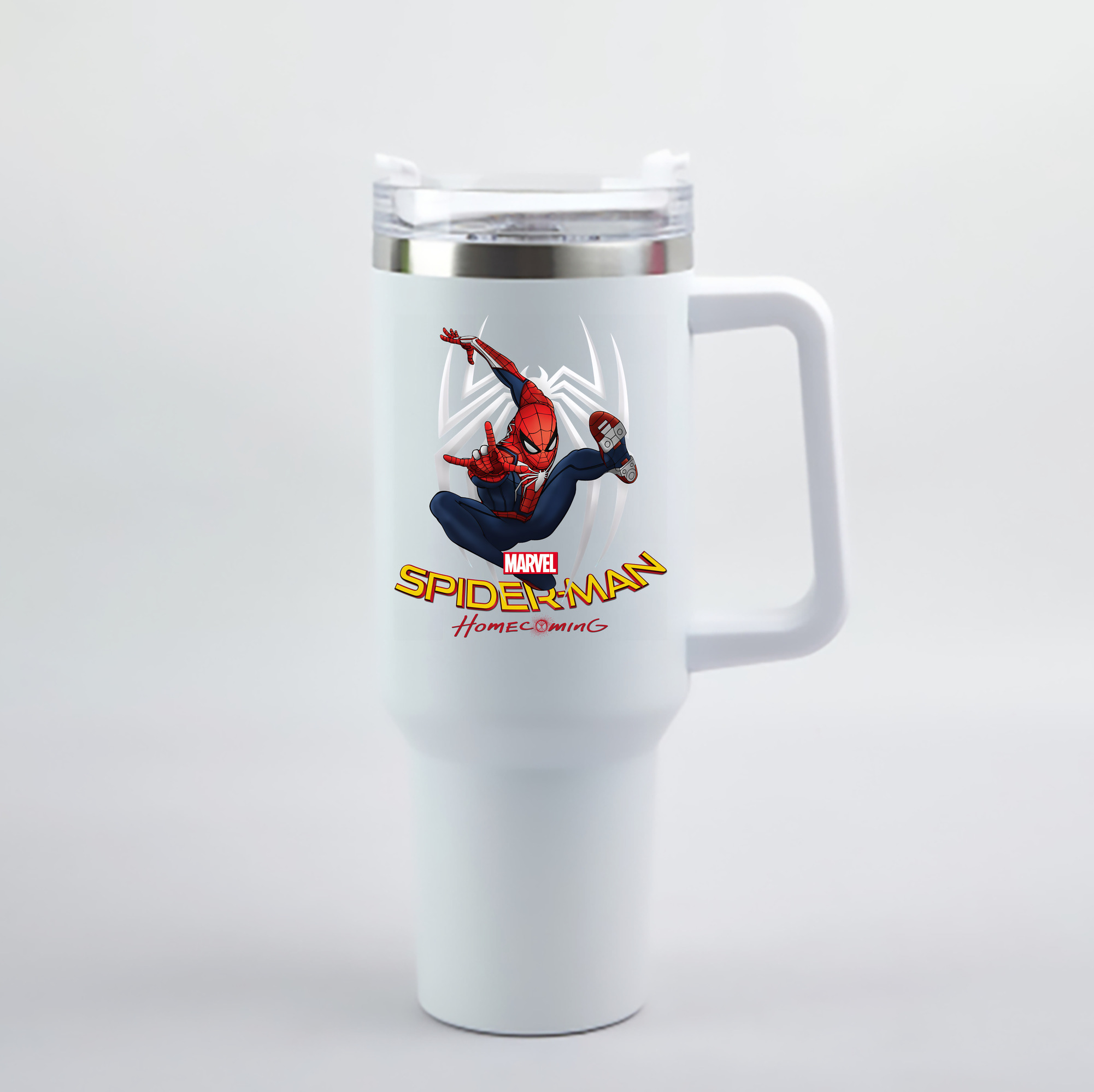 （画像用） Spider Man スパイダーマン 1200mL車用タンブラー - クリスタルステッカー（プラスチックストロー付き）