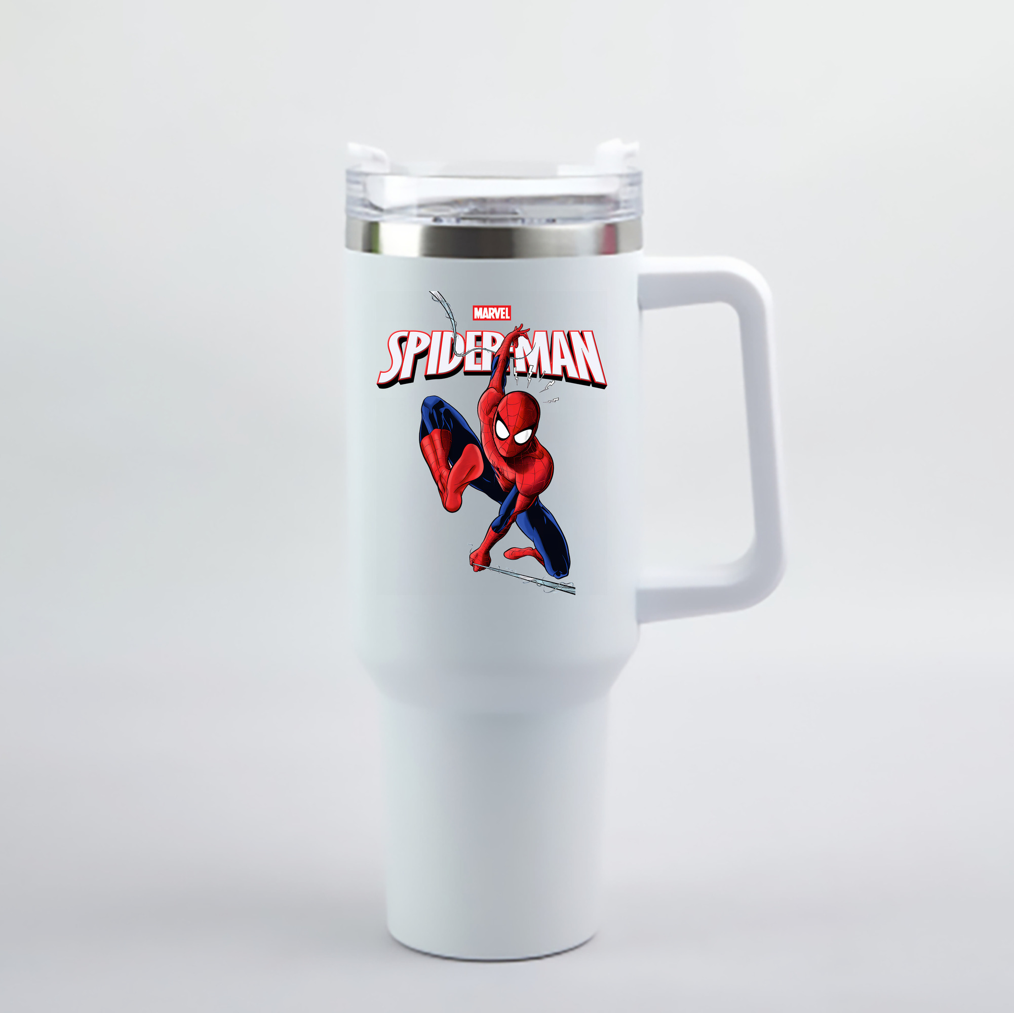 （画像用） Spider Man スパイダーマン 1200mL車用タンブラー - クリスタルステッカー（プラスチックストロー付き）