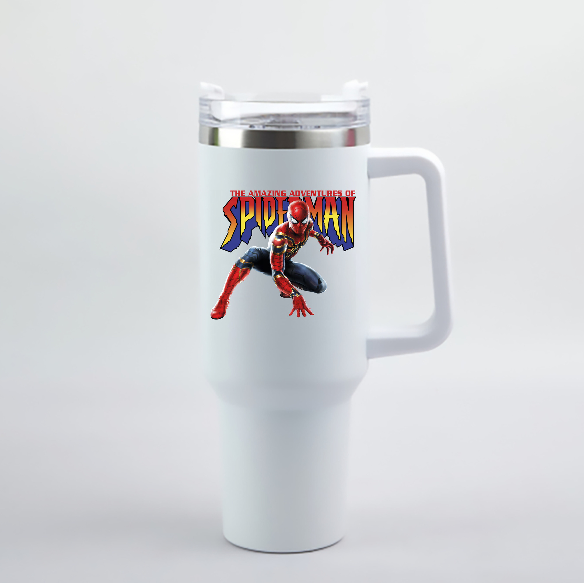 （画像用） Spider Man スパイダーマン 1200mL車用タンブラー - クリスタルステッカー（プラスチックストロー付き）