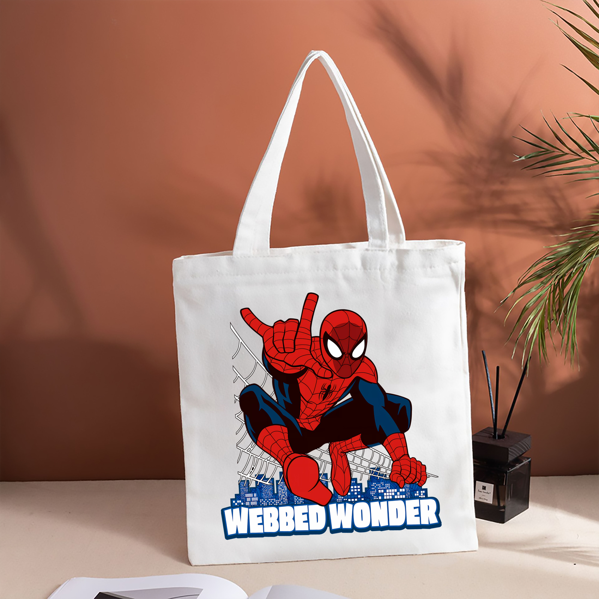 Spider Man スパイダーマン 縦型キャンバス生地手提げバッグ　トートバッグ