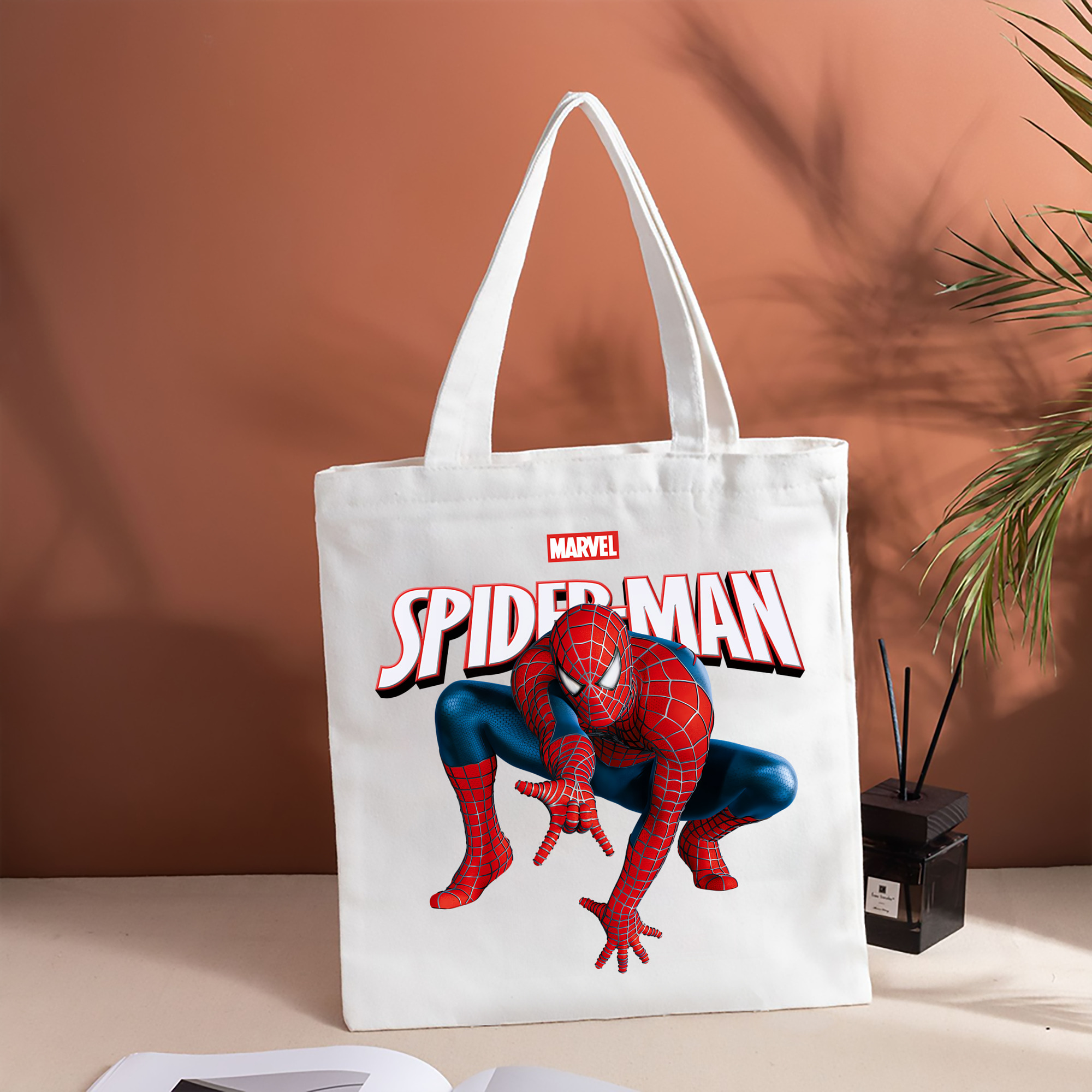 Spider Man スパイダーマン 縦型キャンバス生地手提げバッグ　トートバッグ