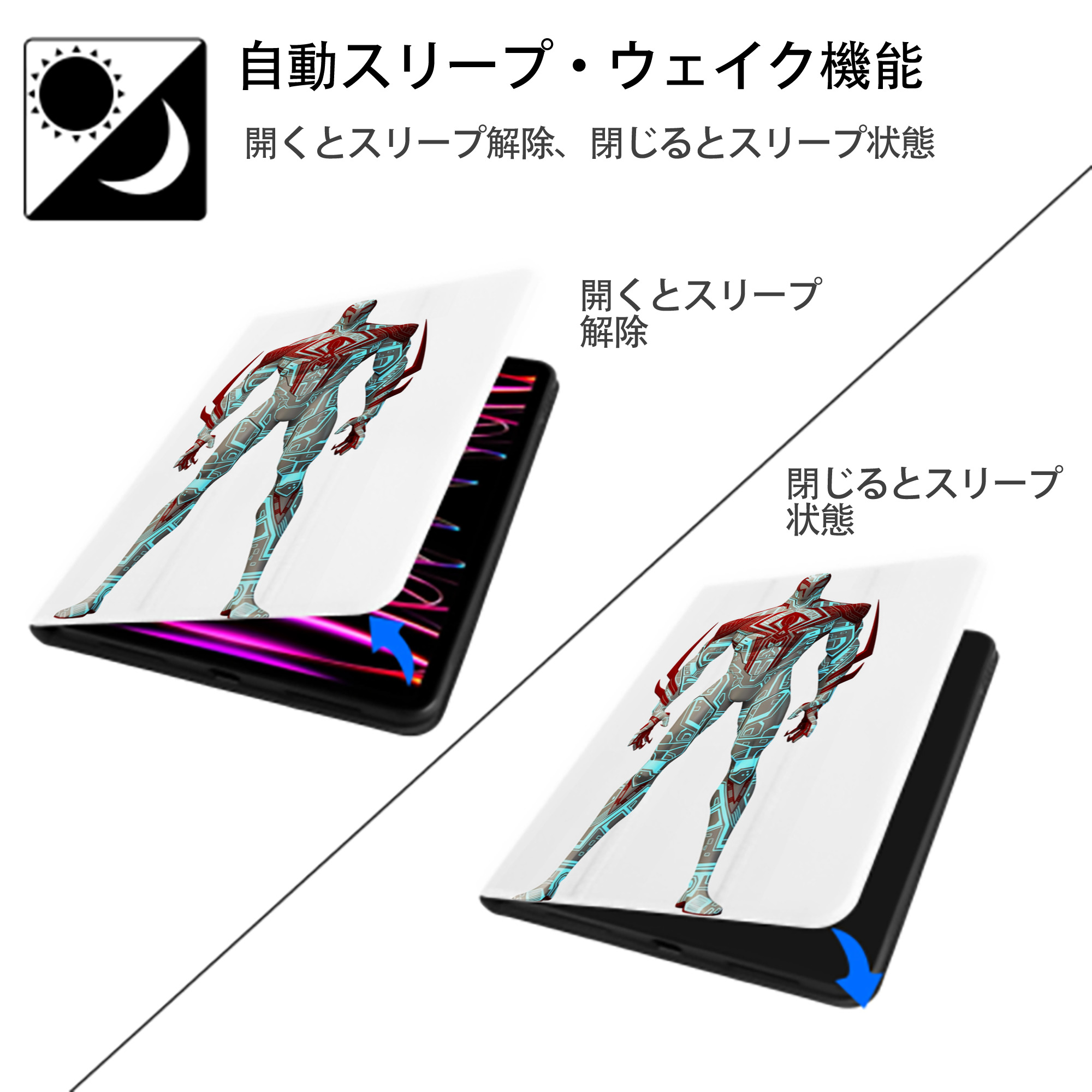Spider Man スパイダーマン IPad ケース ペン収納付き 三つ折りスタンド PUレザー×シリコン 対応機種9.5/10.5/10.9インチ