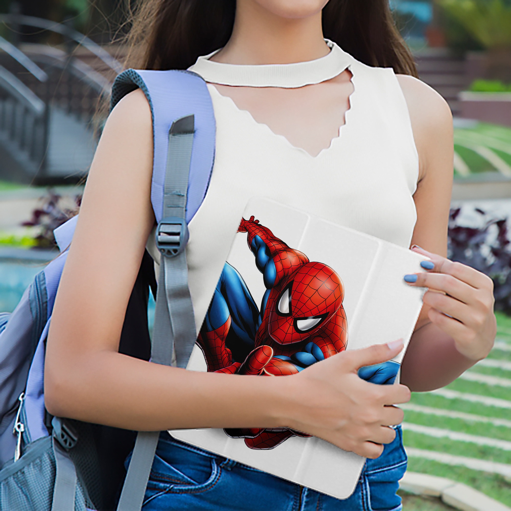 Spider Man スパイダーマン IPad ケース ペン収納付き 三つ折りスタンド PUレザー×シリコン 対応機種9.5/10.5/10.9インチ