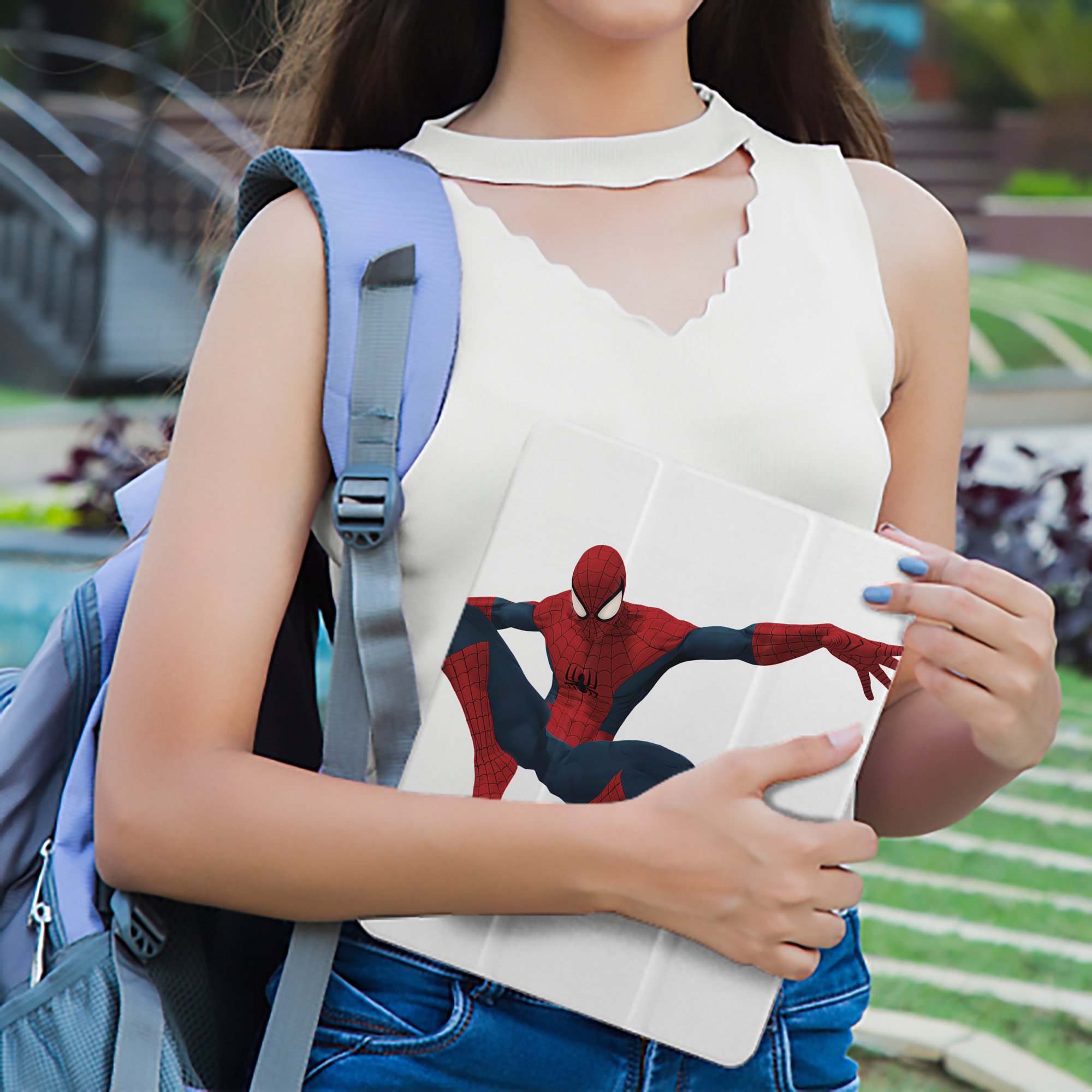 Spider Man スパイダーマン IPad ケース ペン収納付き 三つ折りスタンド PUレザー×シリコン 対応機種9.5/10.5/10.9インチ
